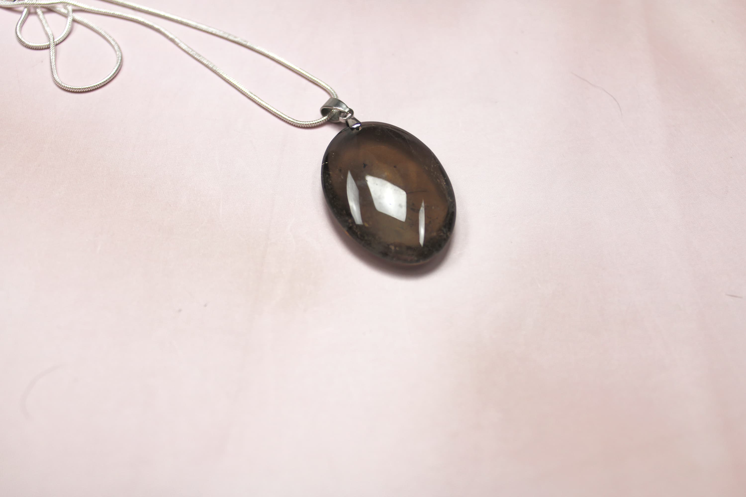 Oval Smoky Quartz Necklace on a 925 Sterling Silver Chain - Image 1