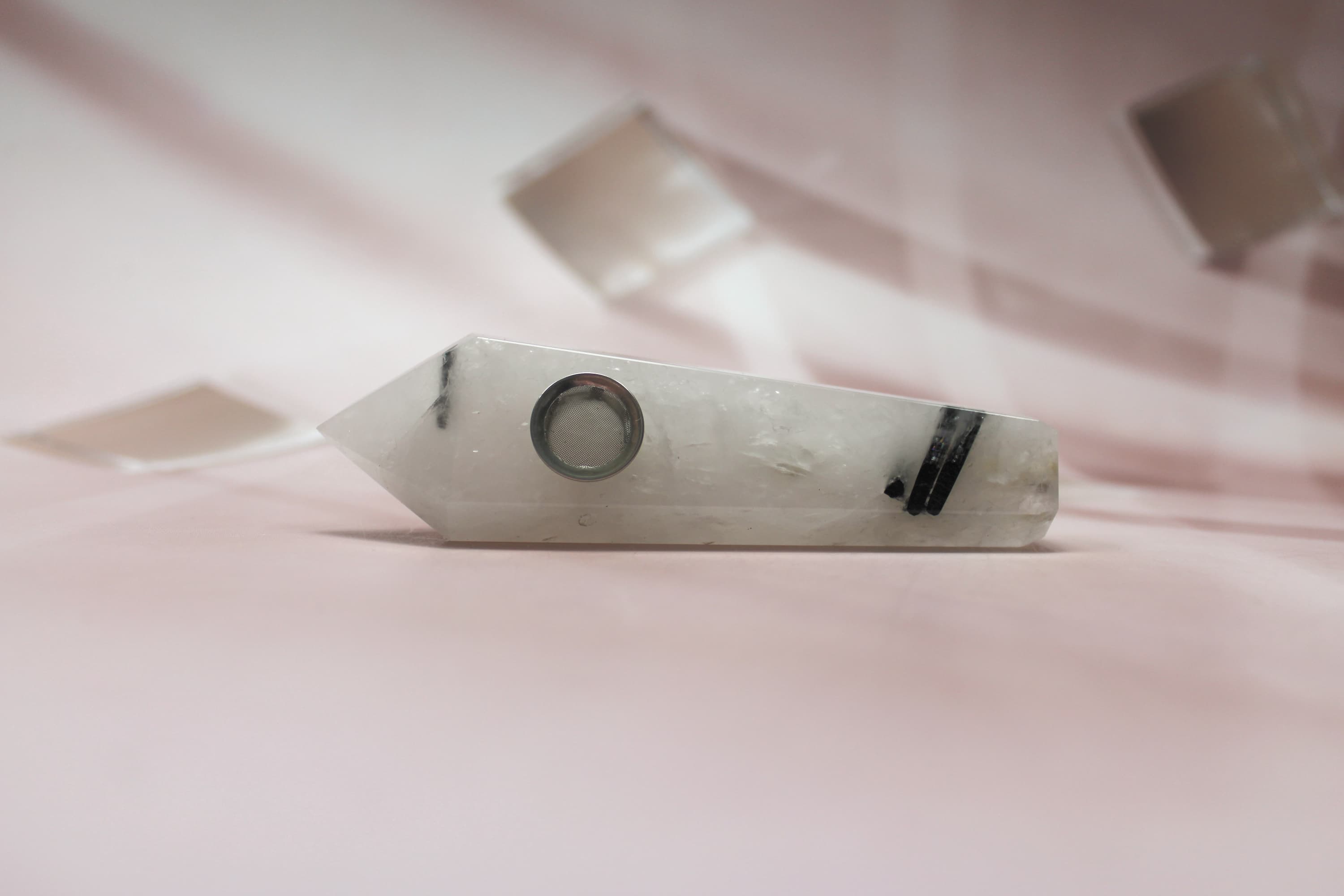 Black Tourmaline in Quartz Natural Herb Pipe - Image 1