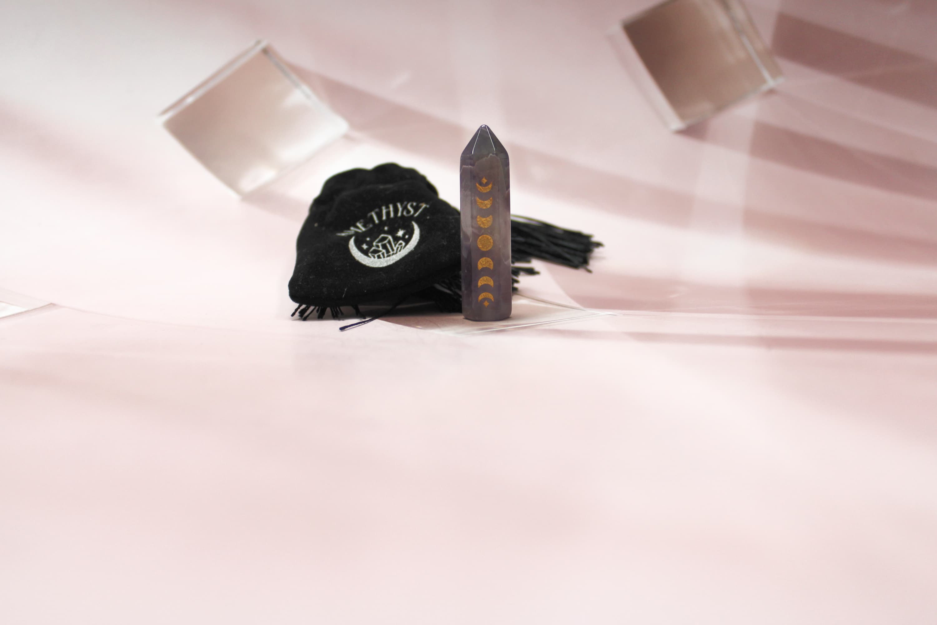 Amethyst Etched Moon Phase Tower with Pouch