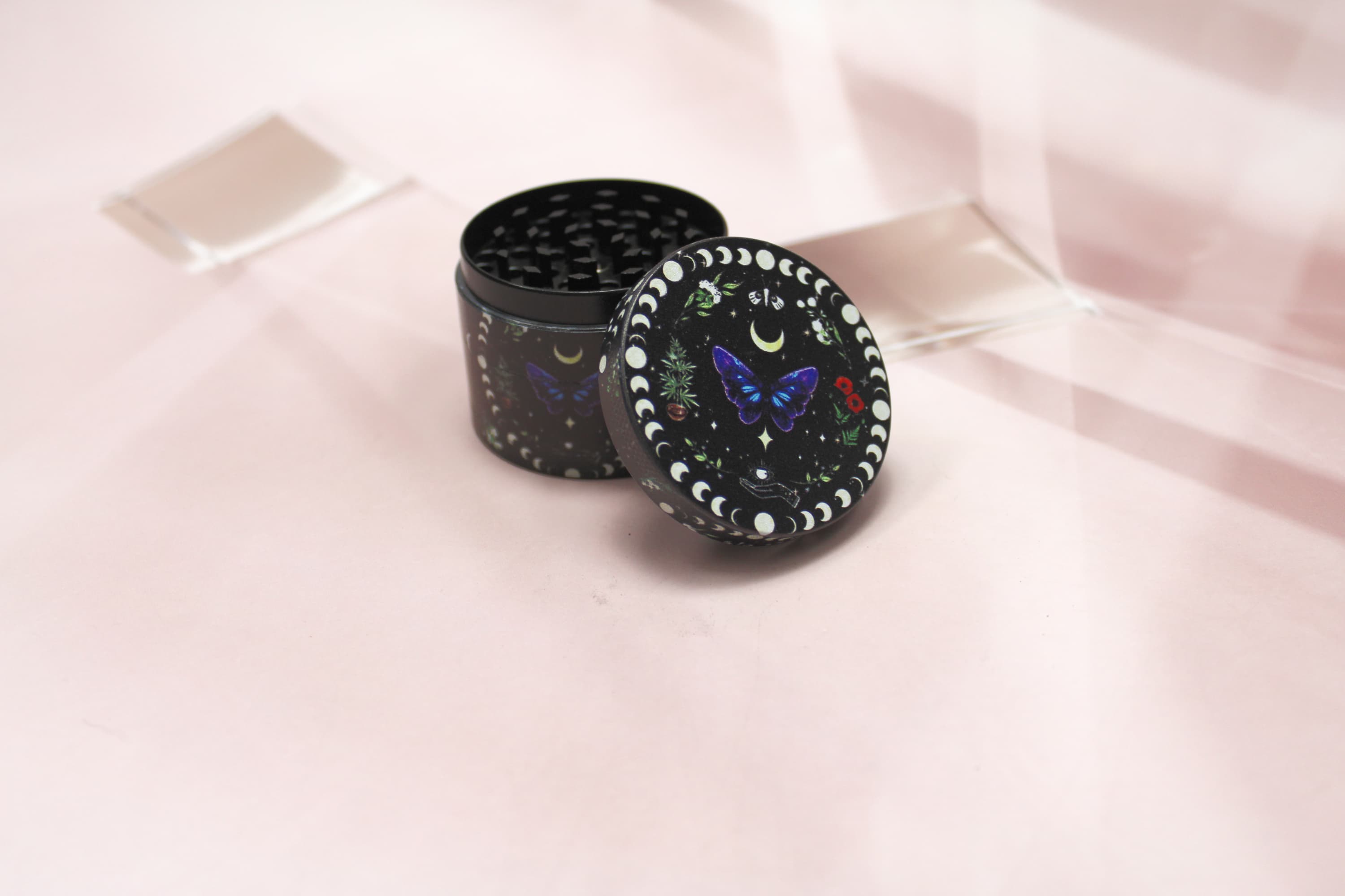 Butterfly and the Moon Phase Natural Herb Grinder - Image 1