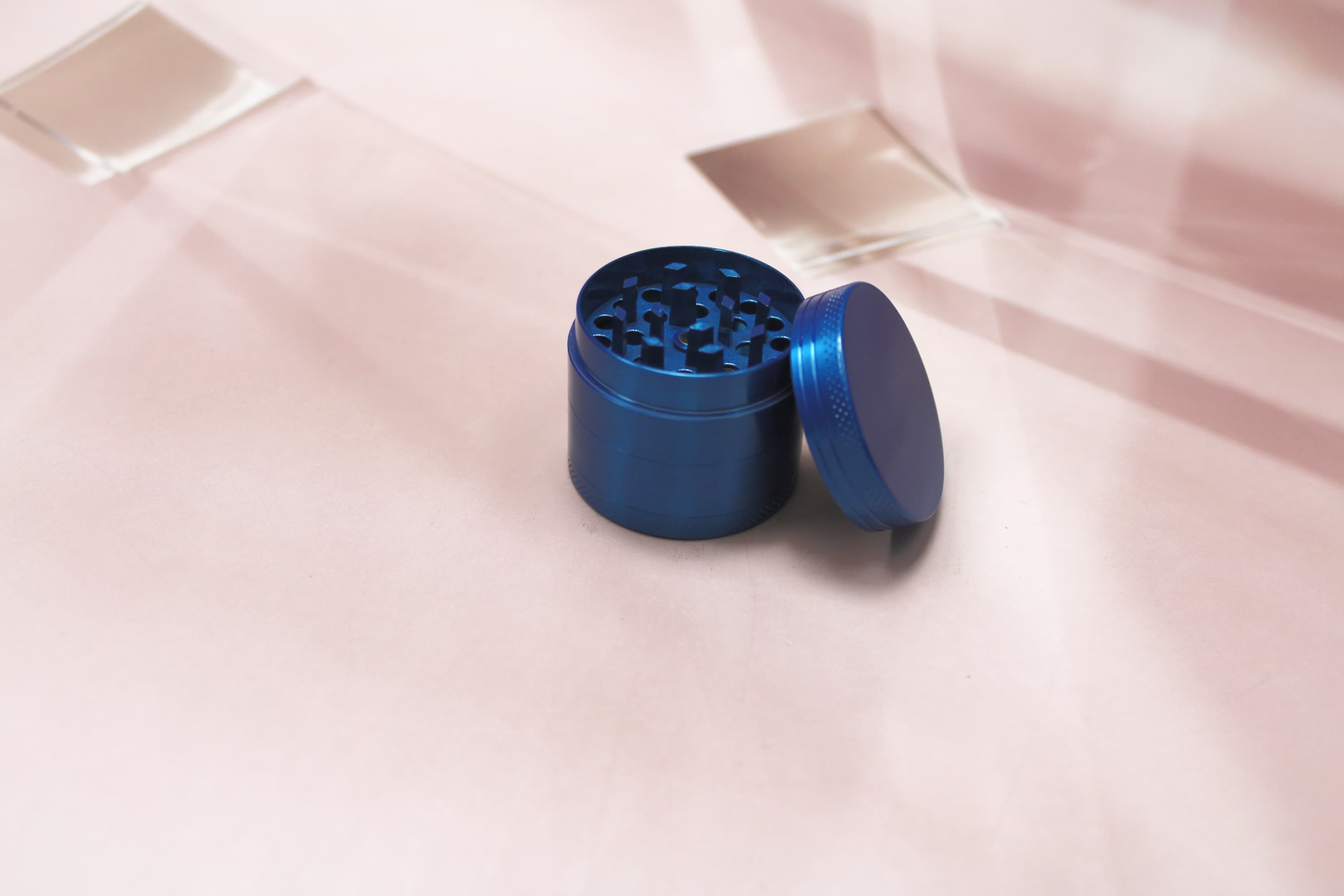 Small Metallic Blue Natural Herb Grinder - Image 1