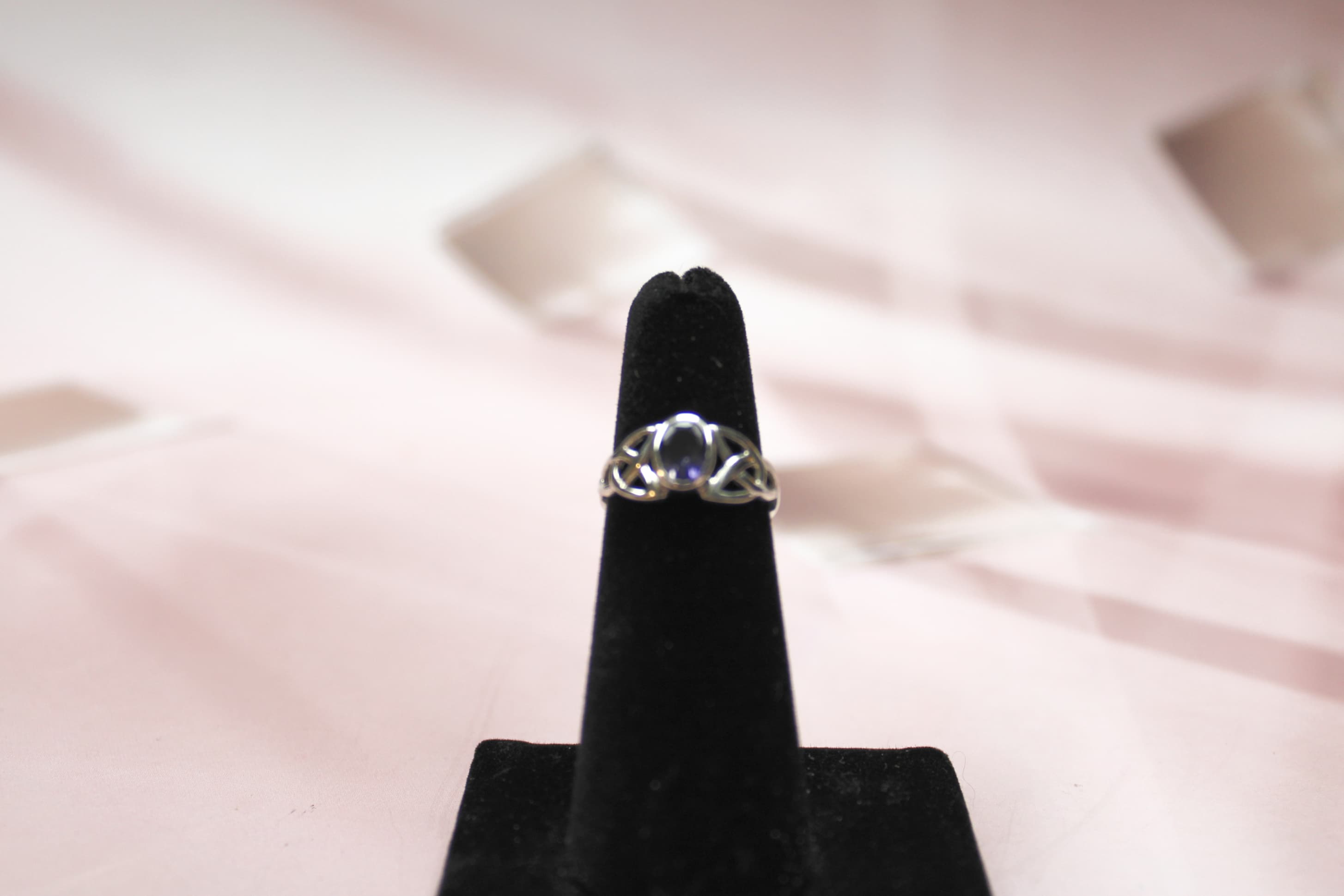 925 Sterling Silver Amethyst Triquetra Ring - Image 1