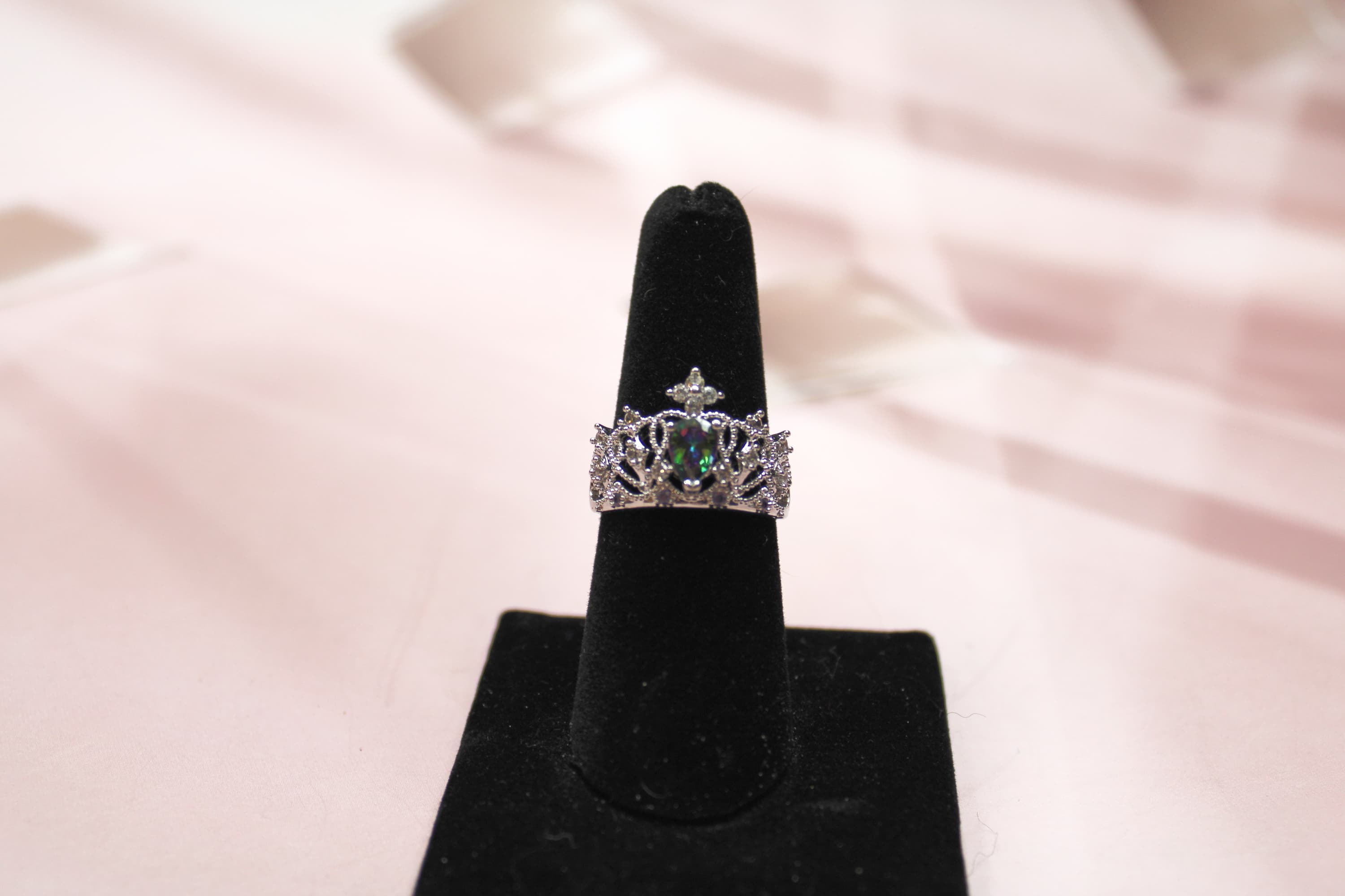 925 Sterling Sliver Mystic and White Topaz Crown Ring