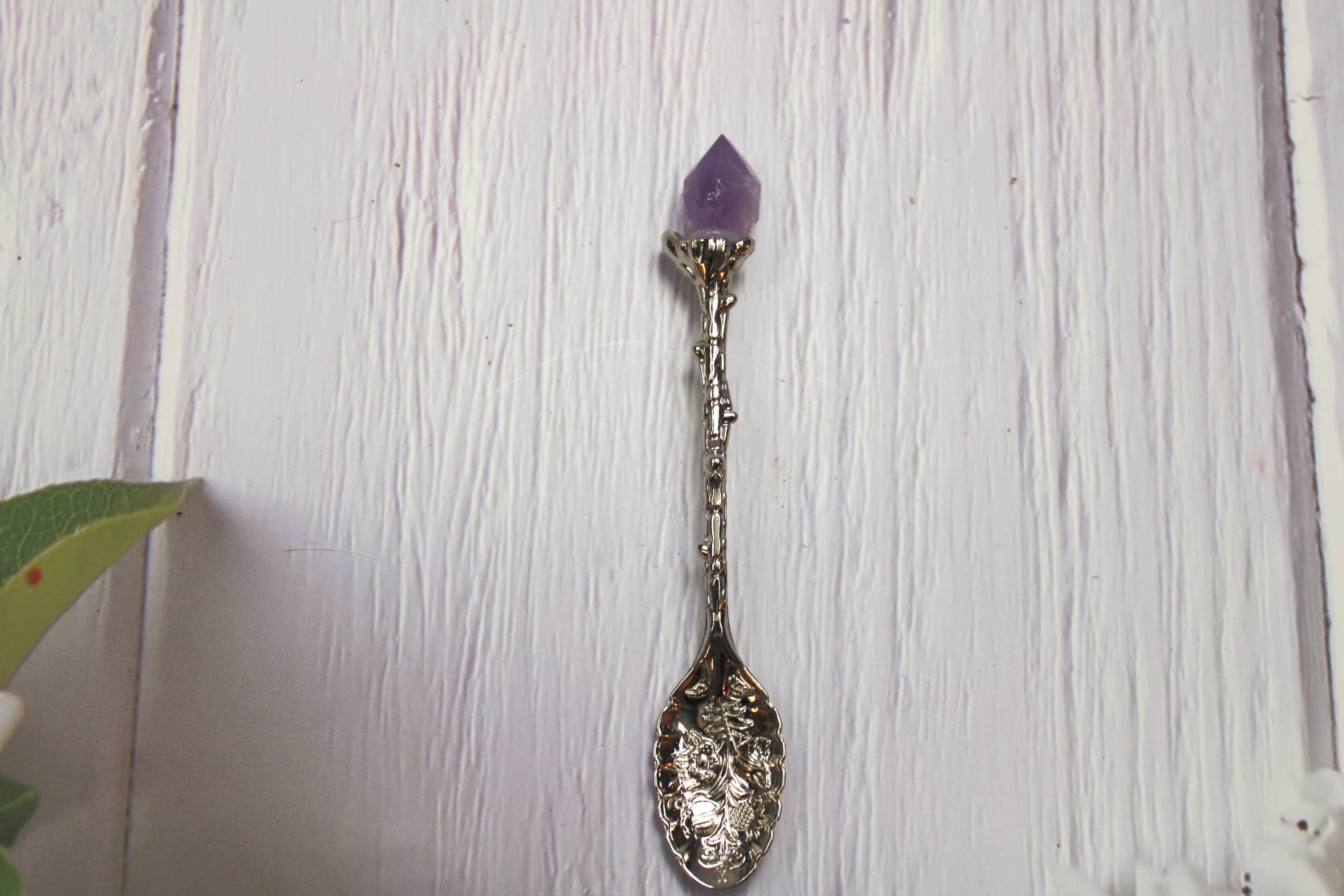 Antique Silver Amethyst Point Spoon - Image 1