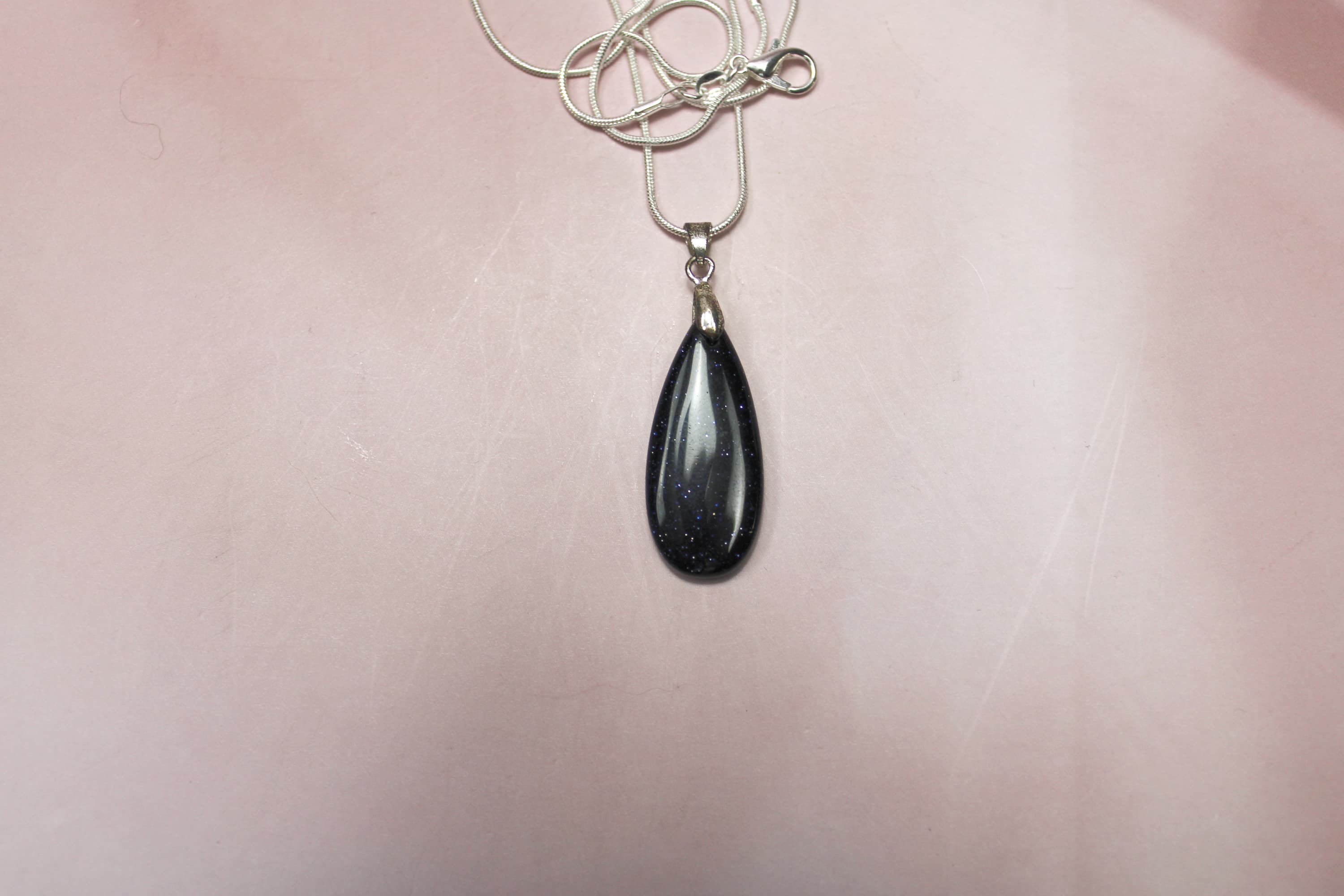 925 Sterling Silver Blue Goldstone Necklace - Image 1