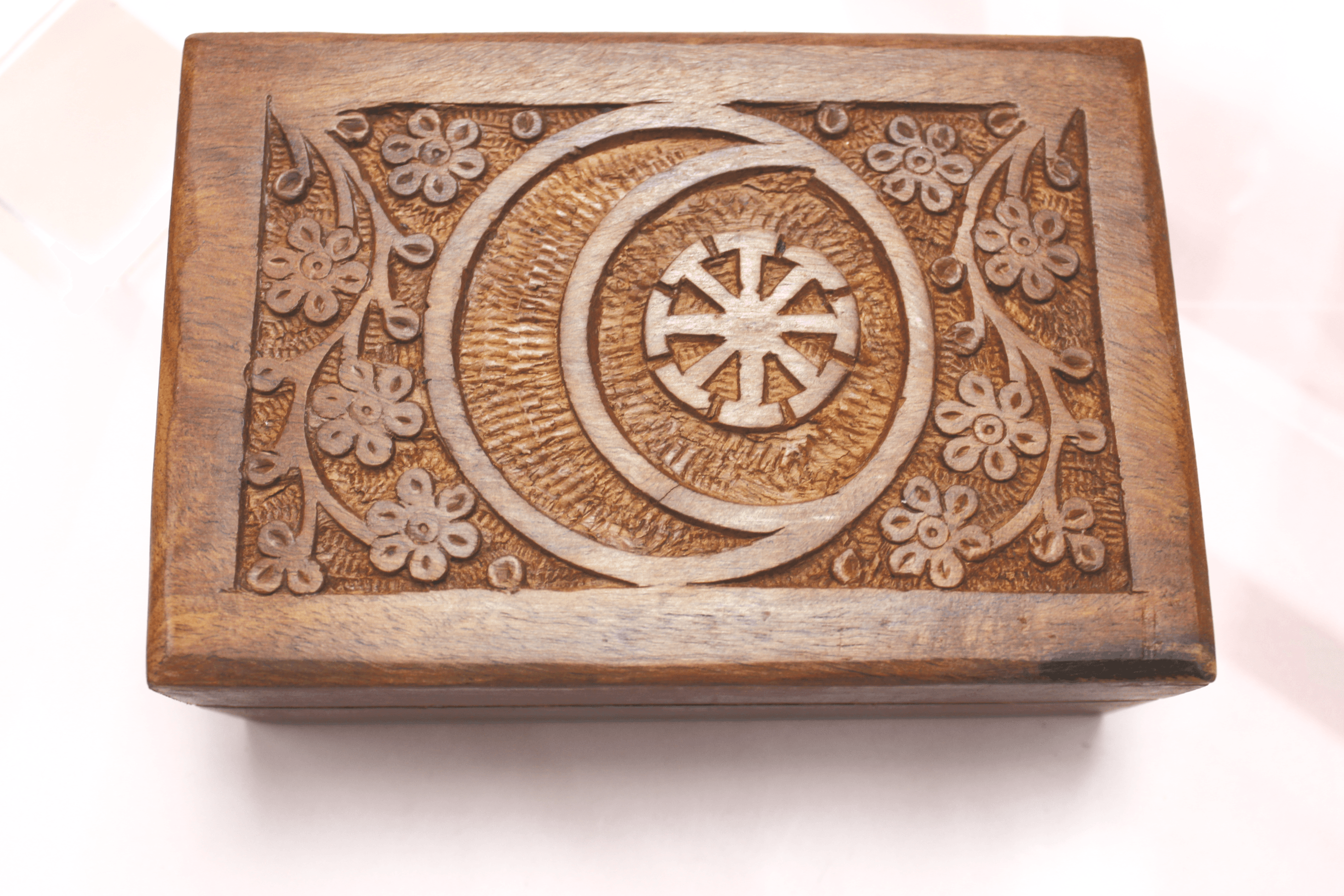 Seax Wicca Symbol Wooden Carved Box for Tarot Decks or Trinkets - Image 1