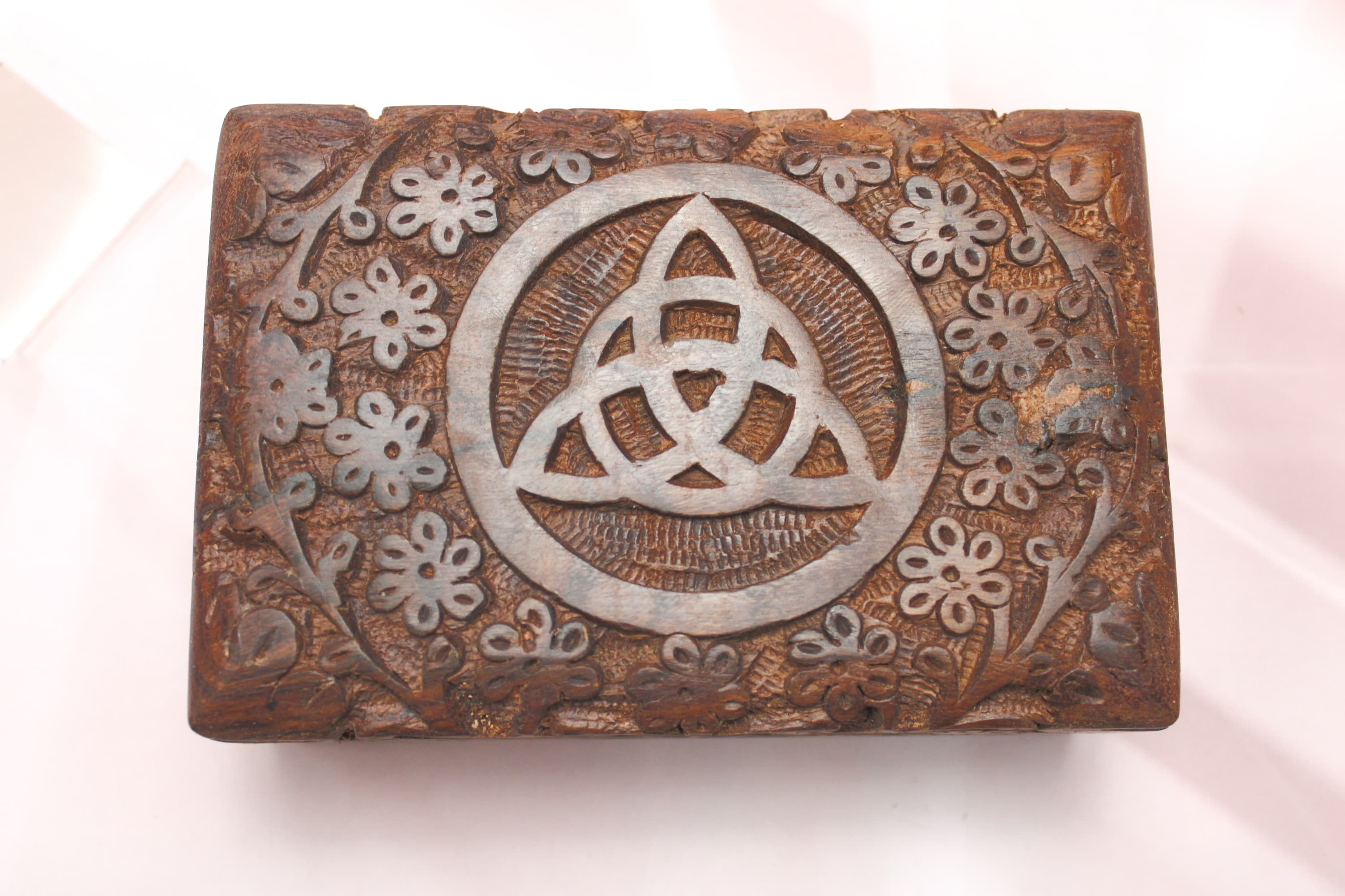 Triquetra Carved Wood Box for Tarot Decks or Trinkets - Image 1