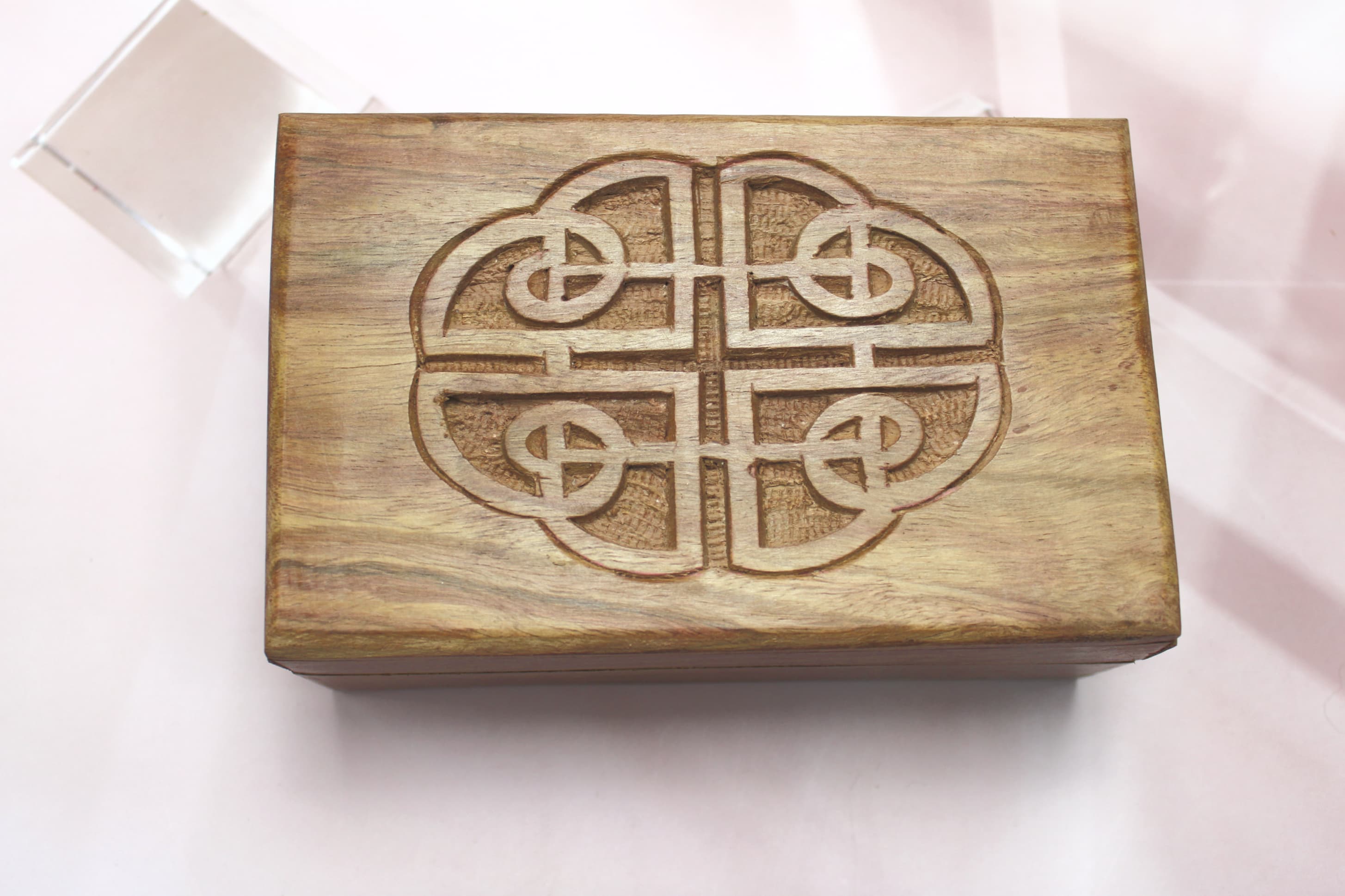 Celtic Knot Carved Wood Box for Tarot Decks or Trinkets - Image 1