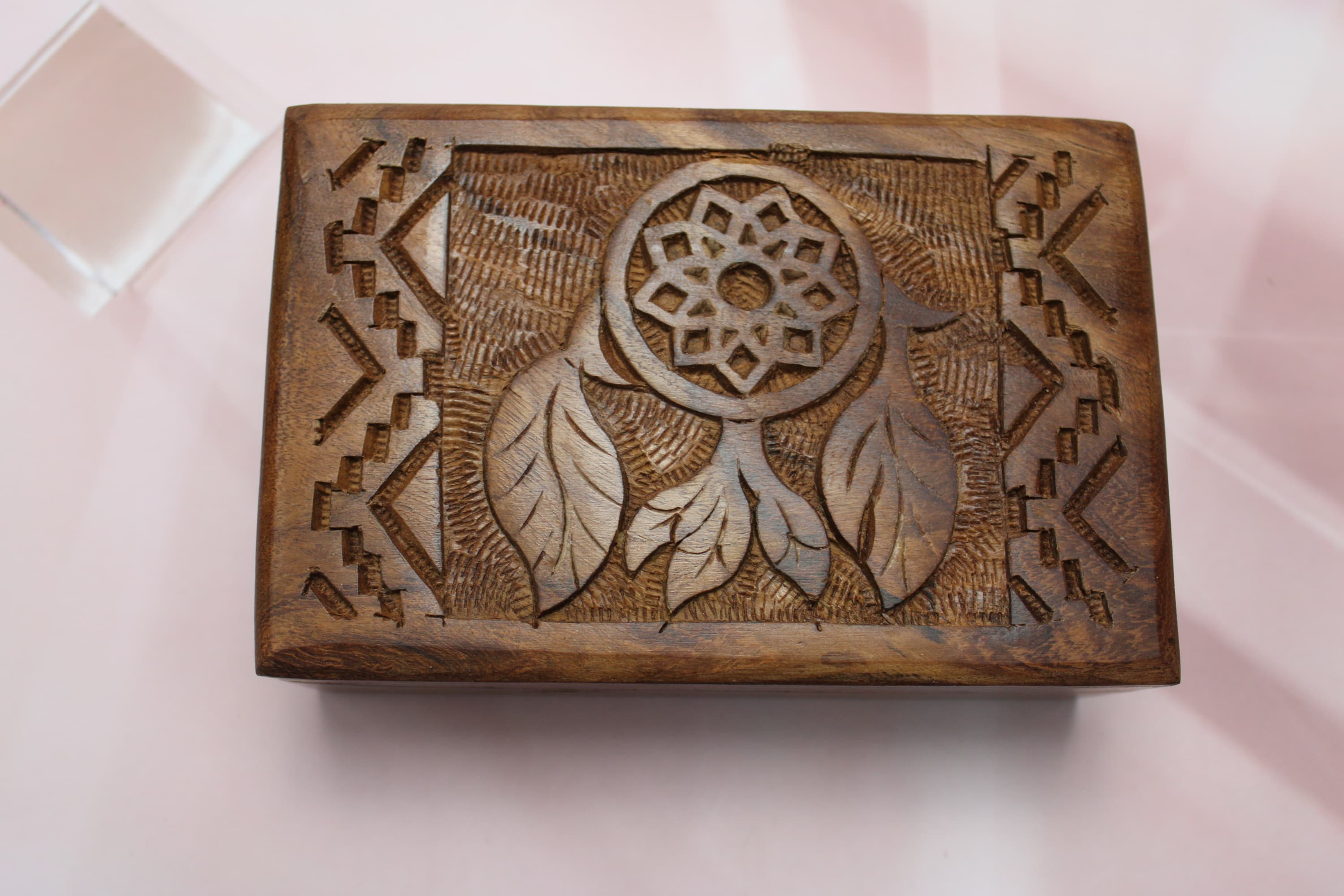 Dream Catcher Wooden Carved Box for Tarot Decks or Trinkets - Image 1