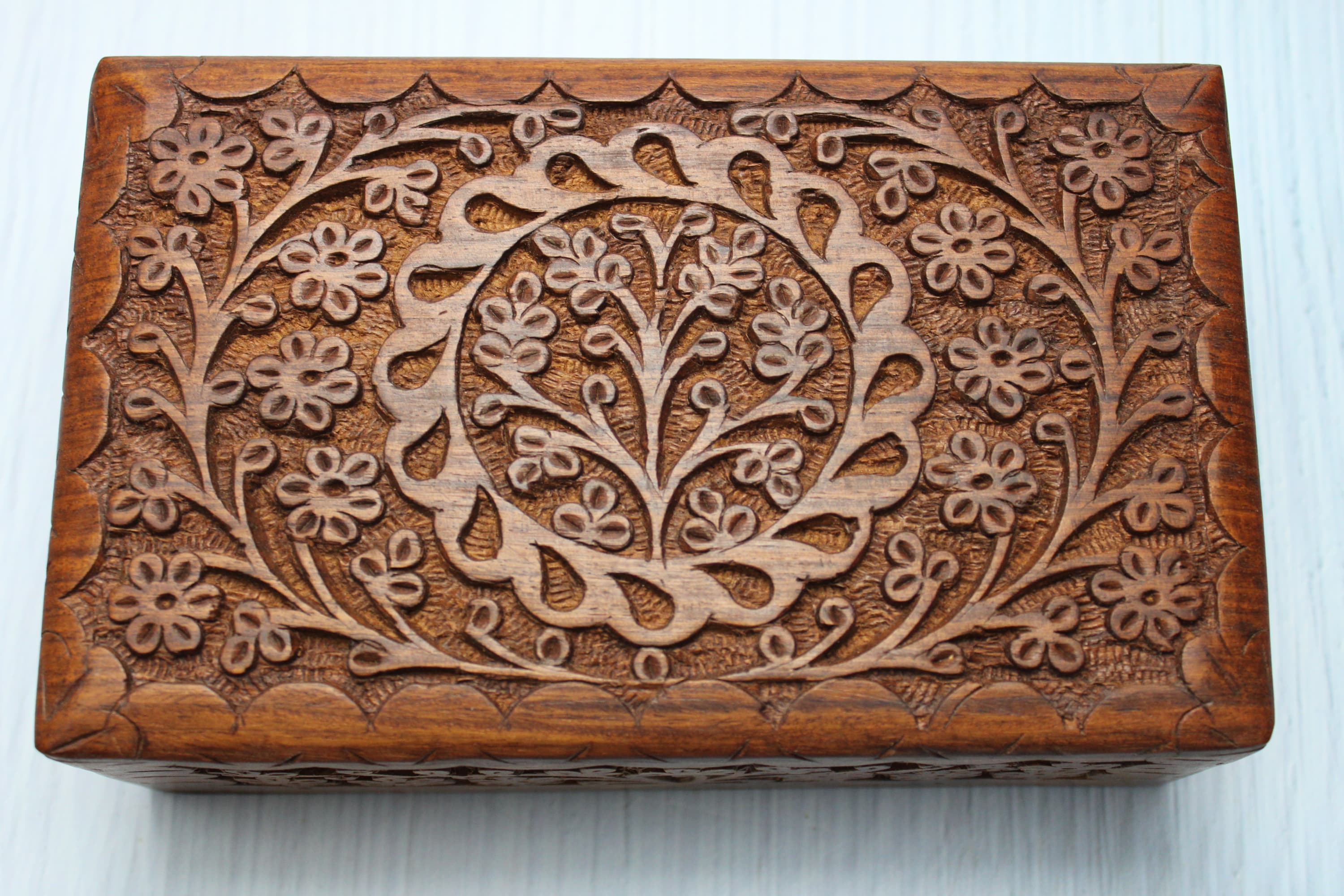 Tree of Life 3-1 Wood Carved Chest - Image 1