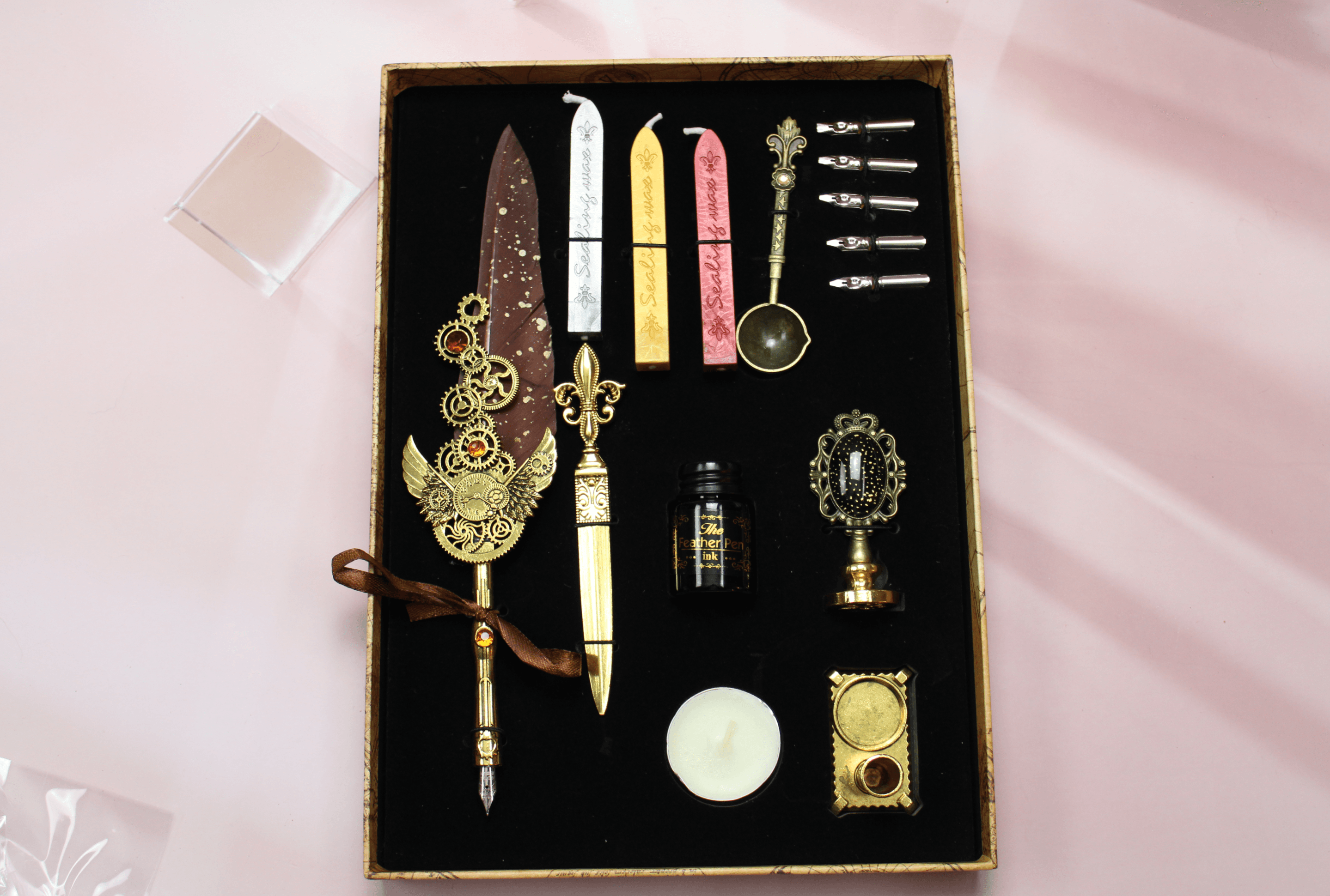 Feather Quill Writing & Wax Seal Set