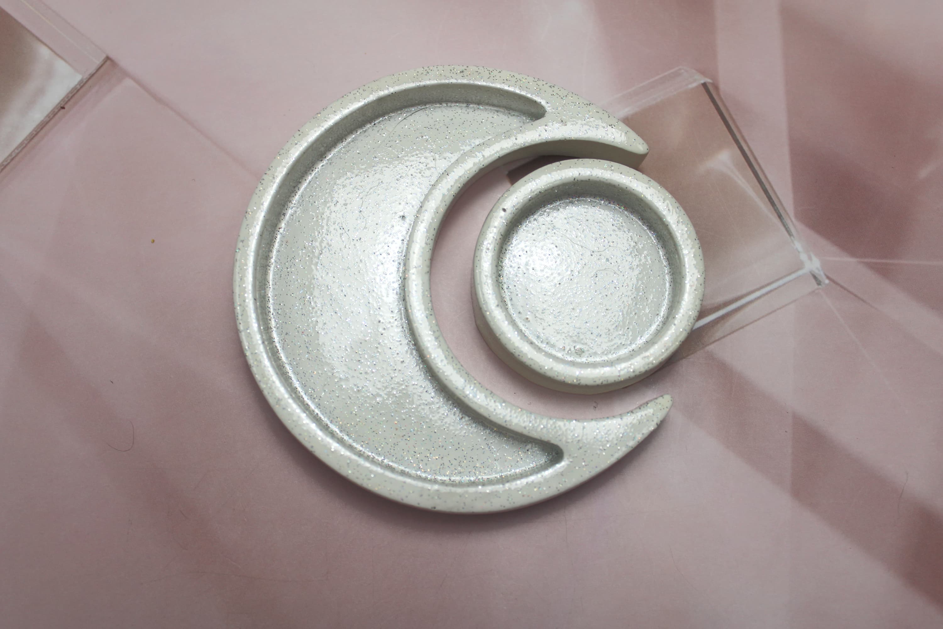 Hand Crafted Wood Crescent Moon Dish with Tea Light Holder - Image 1