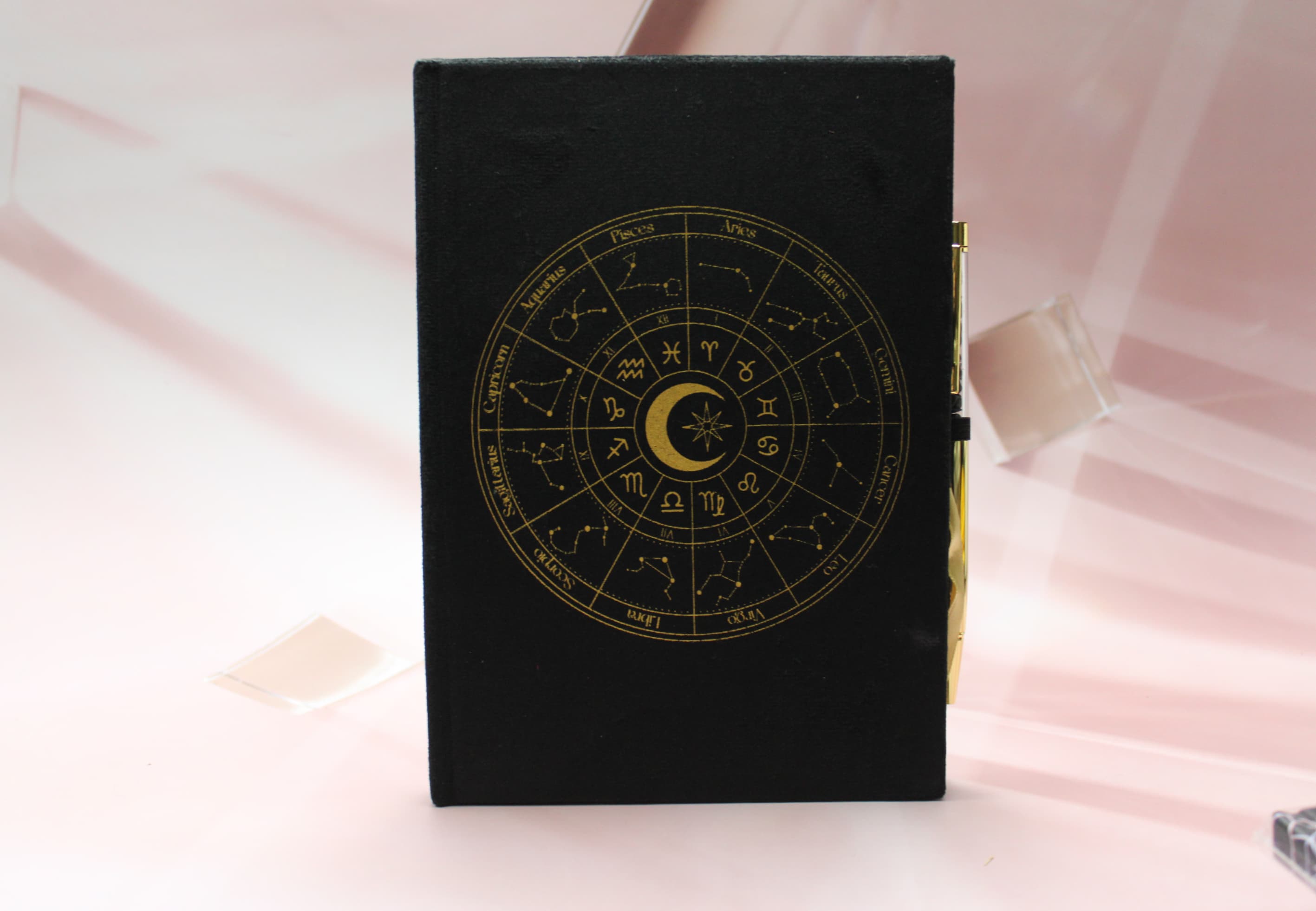 Velvet Astrology Wheel Journal with Black Obsidian Pen
