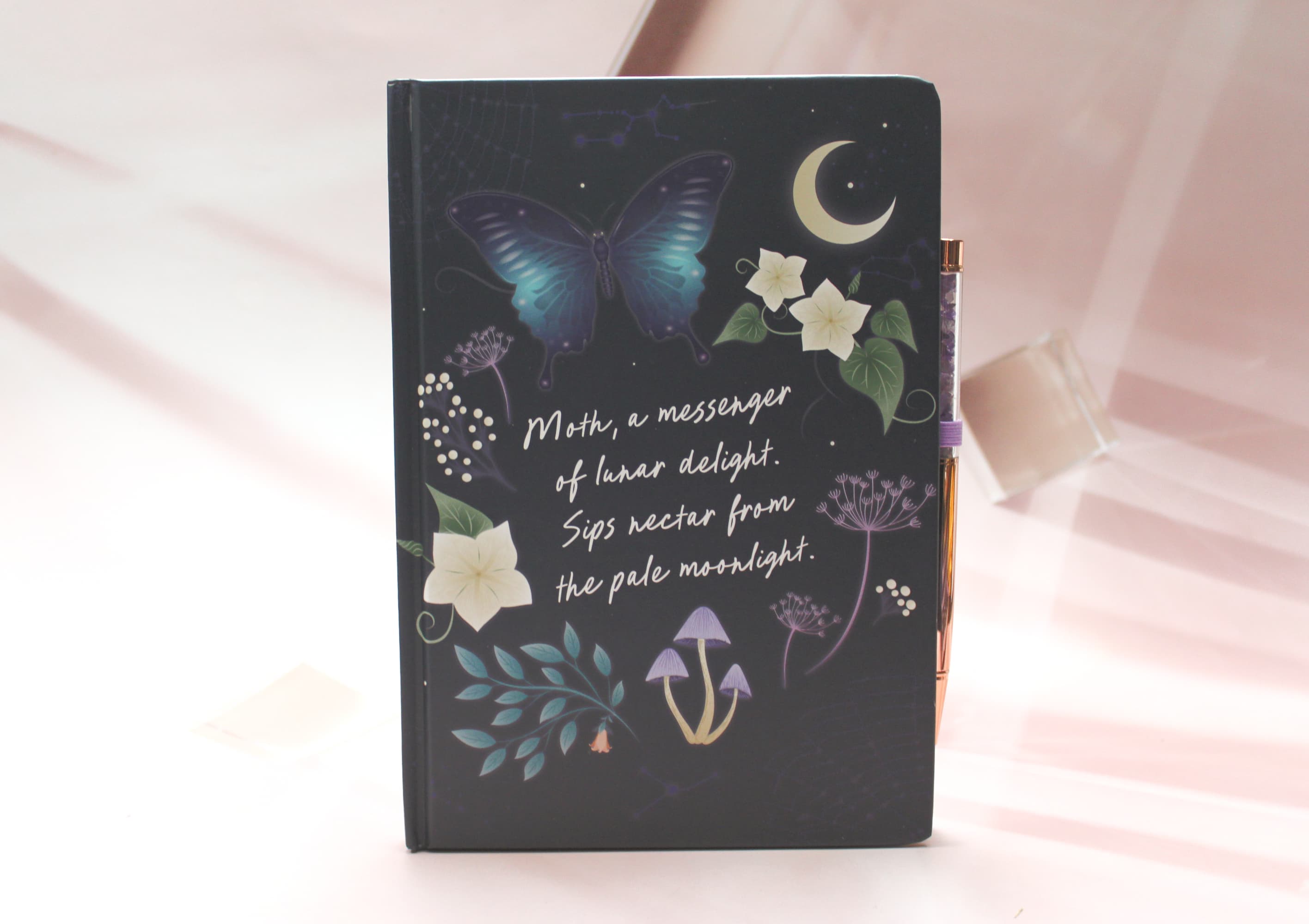 Midnight Moth Journal with Amethyst Pen