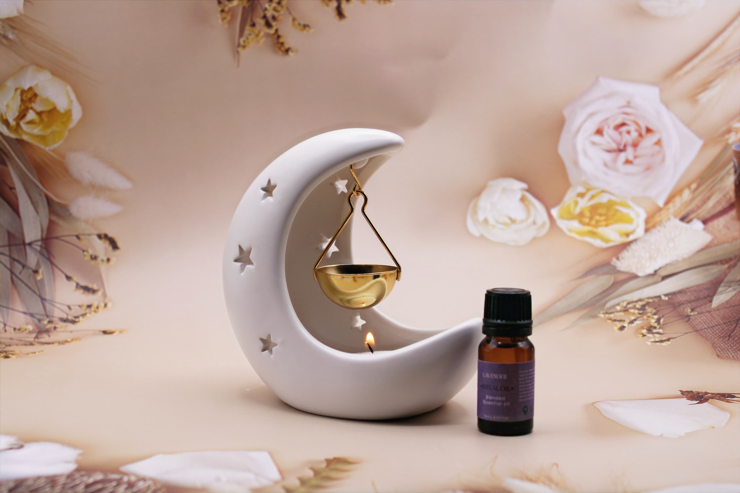 Crescent Moon Oil Burner - White