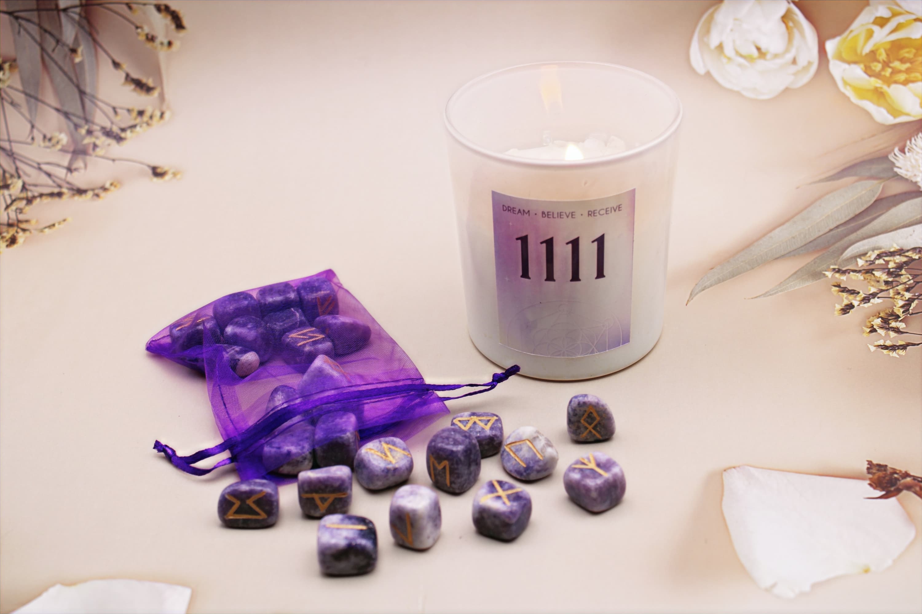 Lepidolite Runestone Set