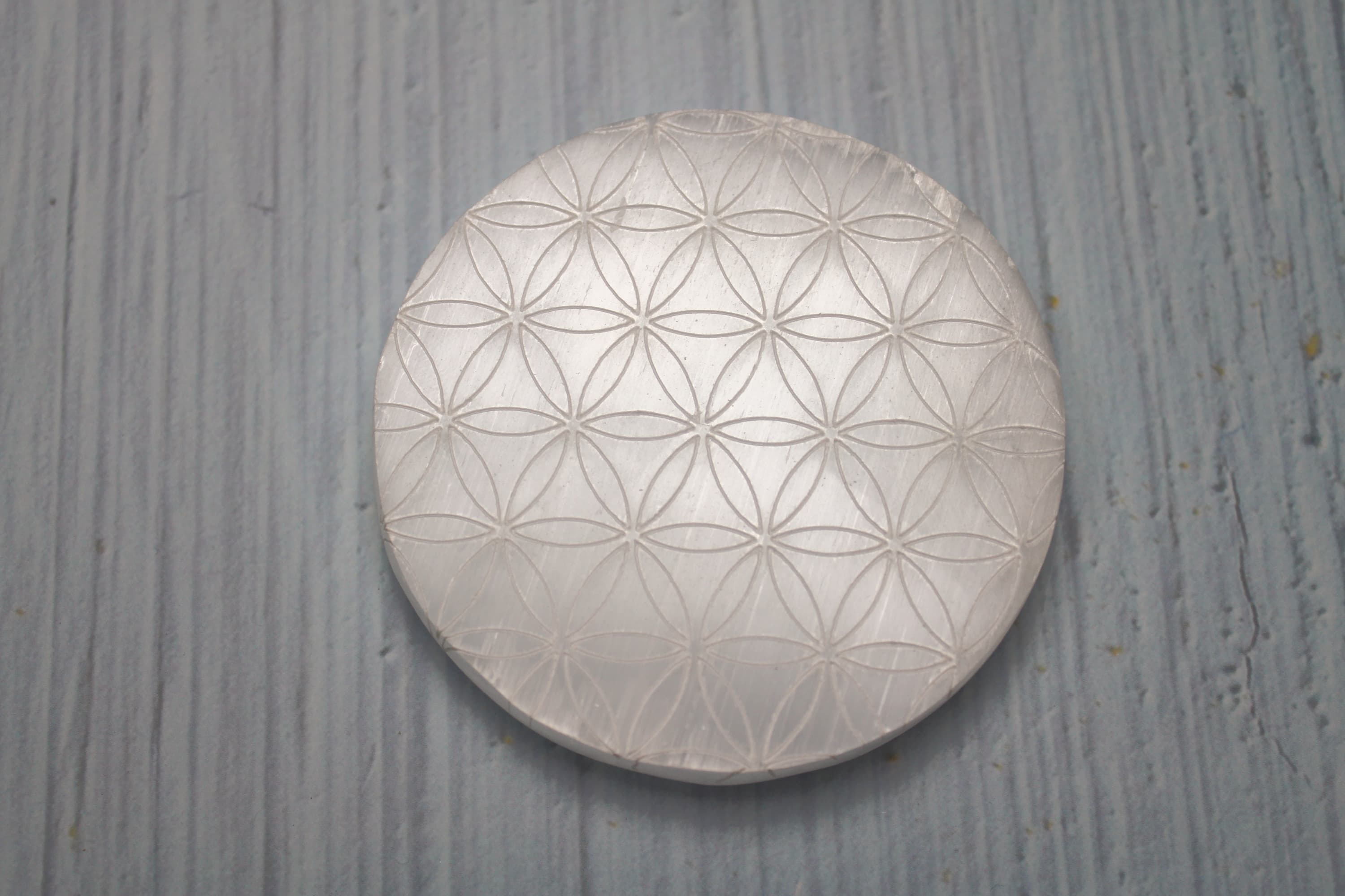 Flower of Life Etched Selenite Disc - Image 1