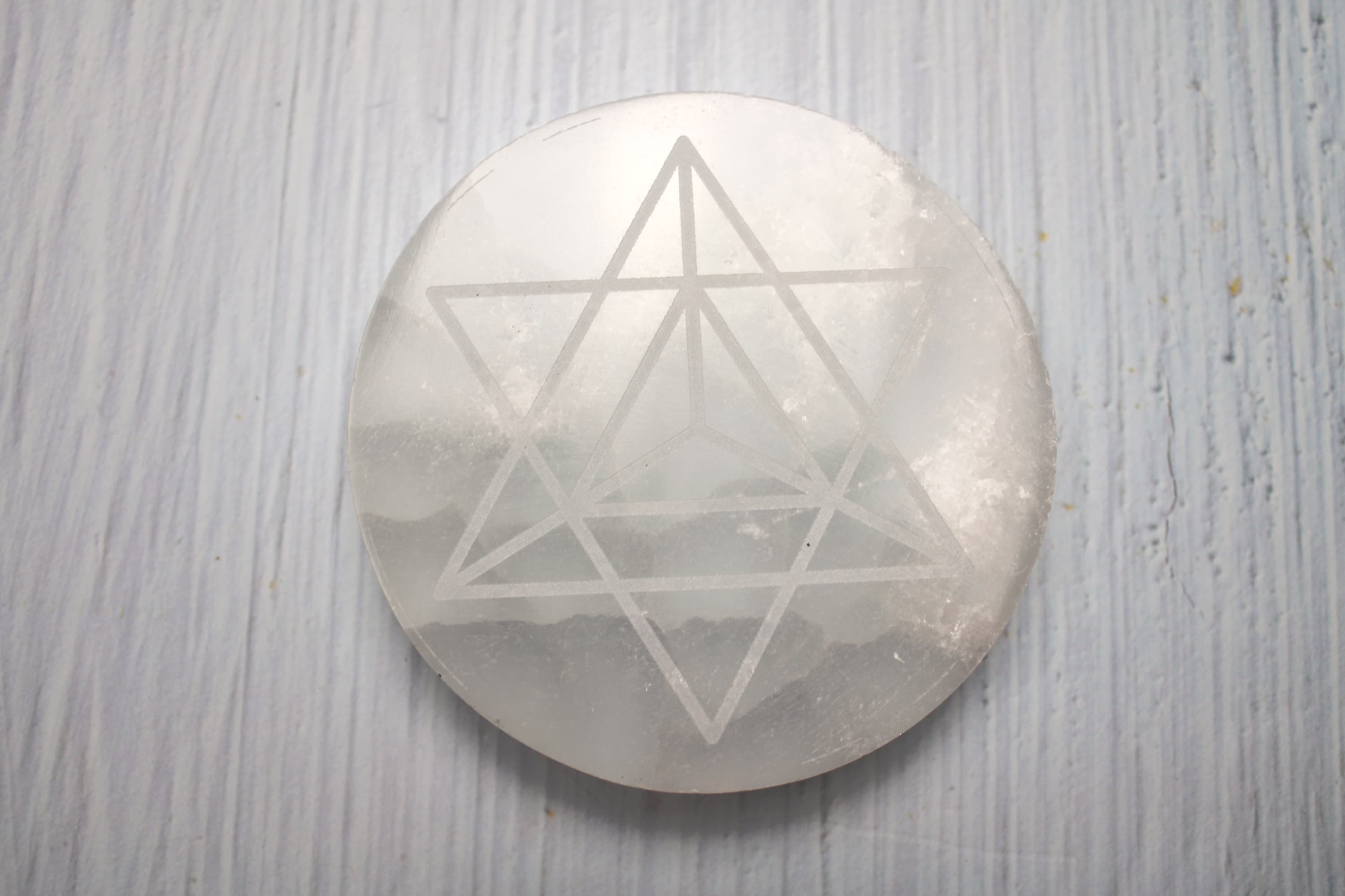 Merkaba Etched Selenite Disc