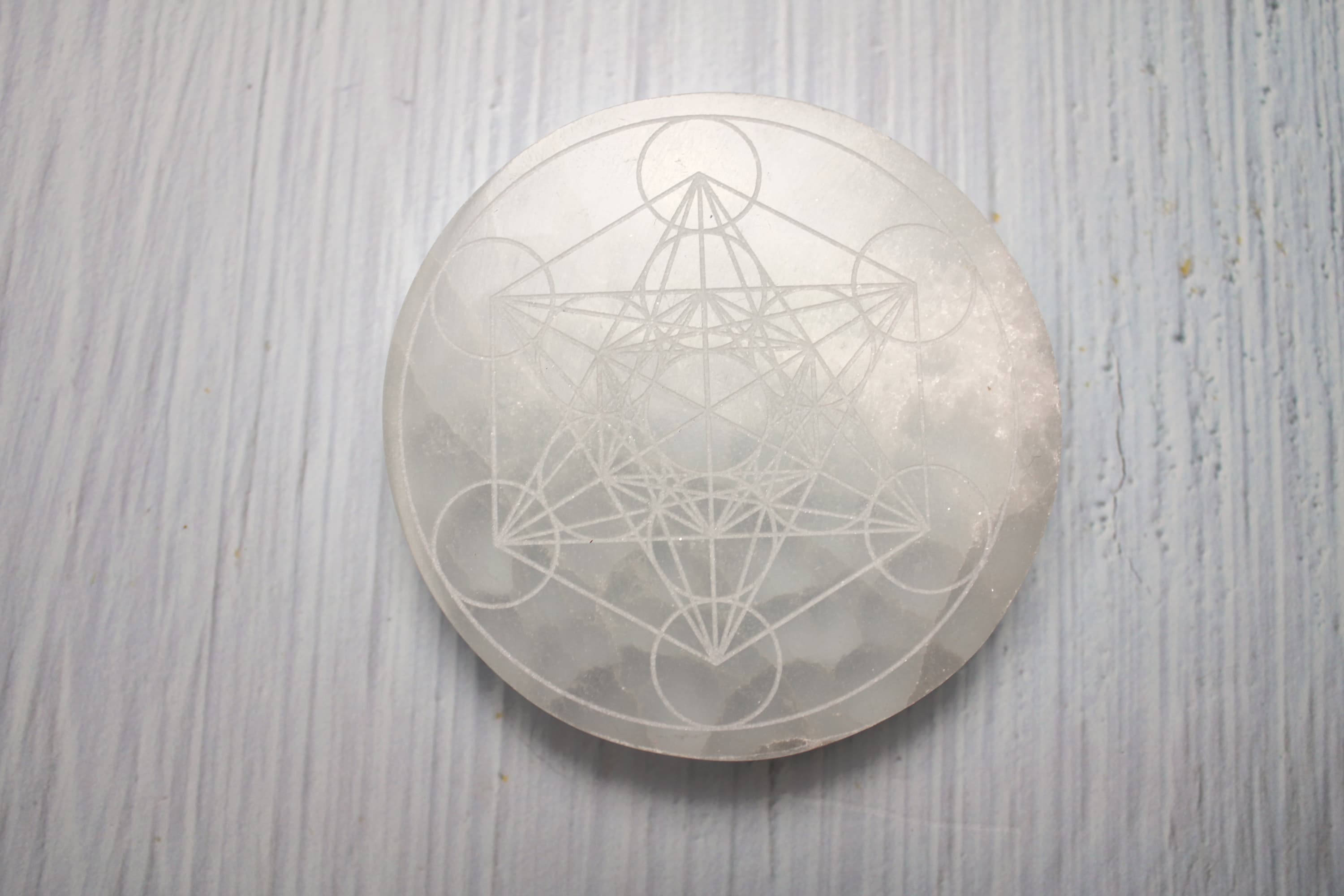 Metatron Etched Selenite Disc - Image 1