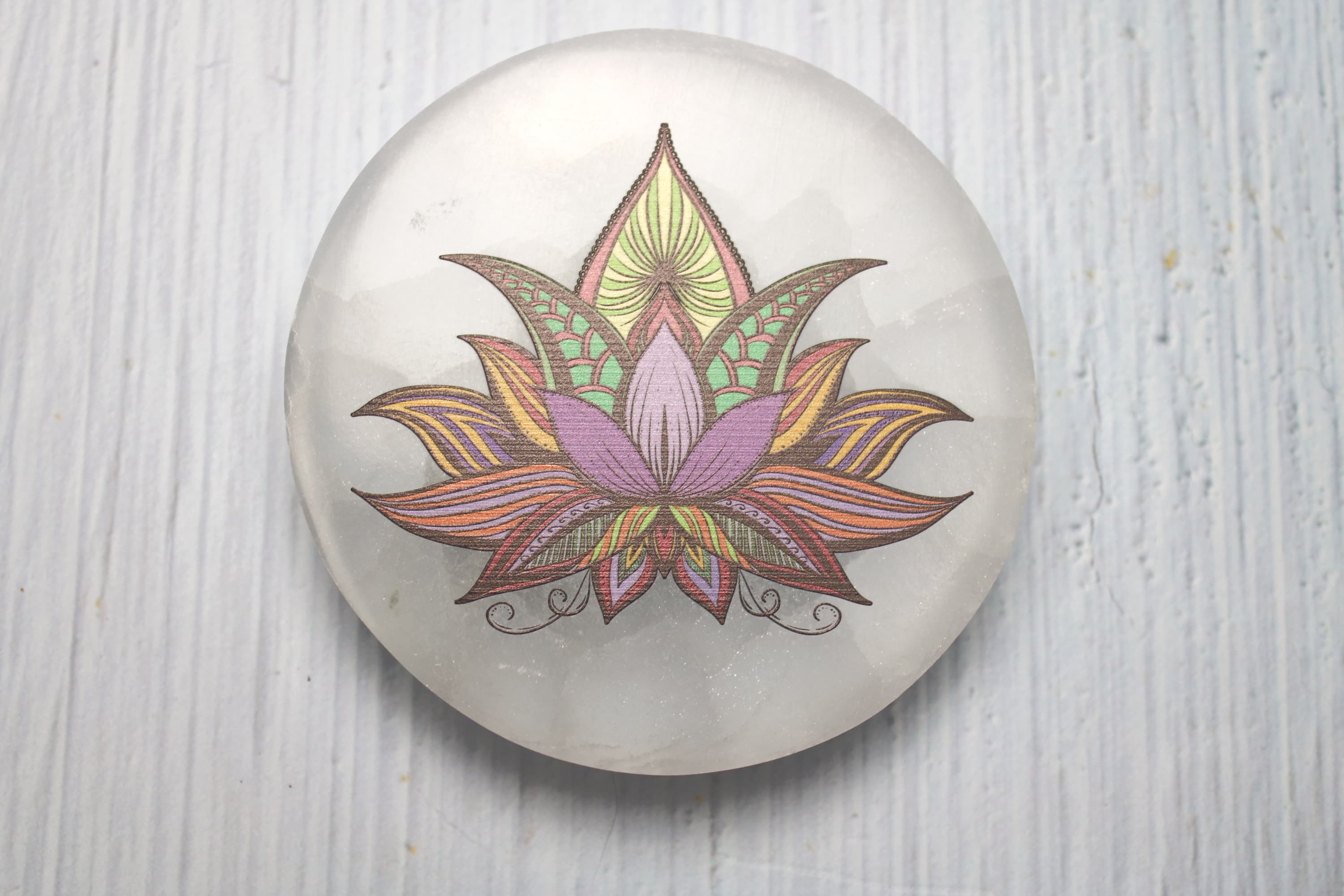 Lotus Selenite Charging Disc (UV Printed)