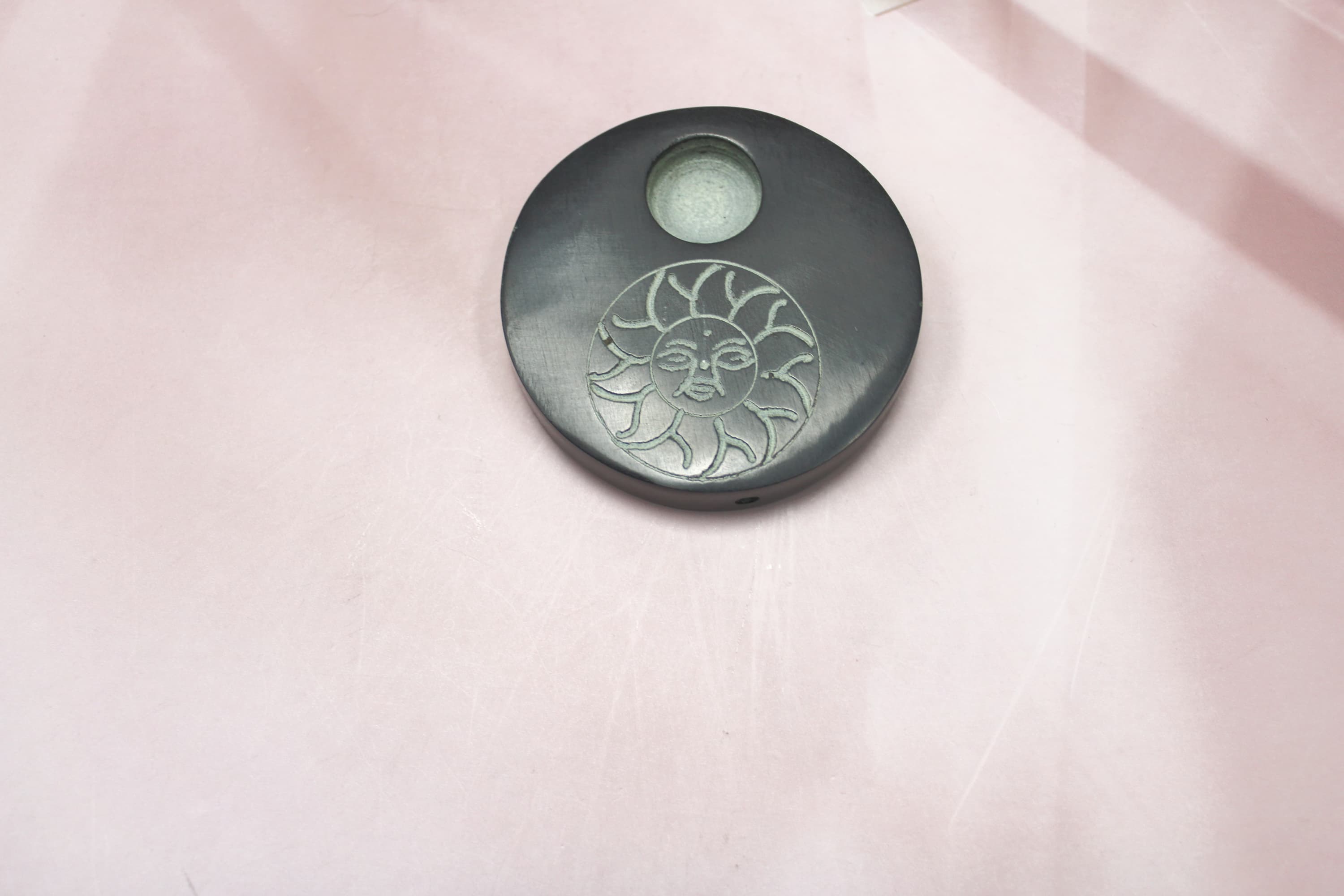 Sun Carved Soap Stone Chime Candle Holder - Image 1