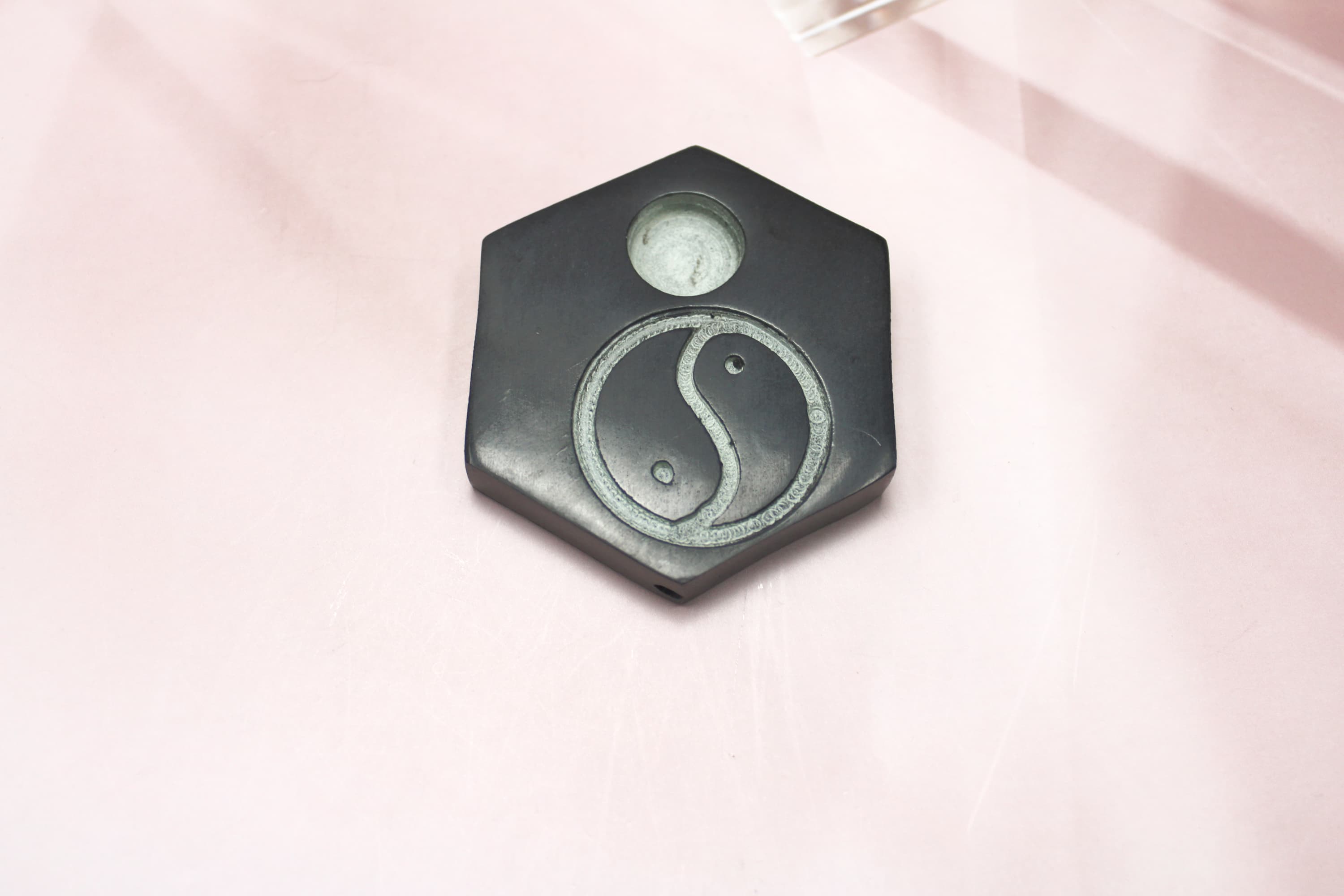 Yin Yang Carved Soap Stone Chime Candle Holder - Image 1