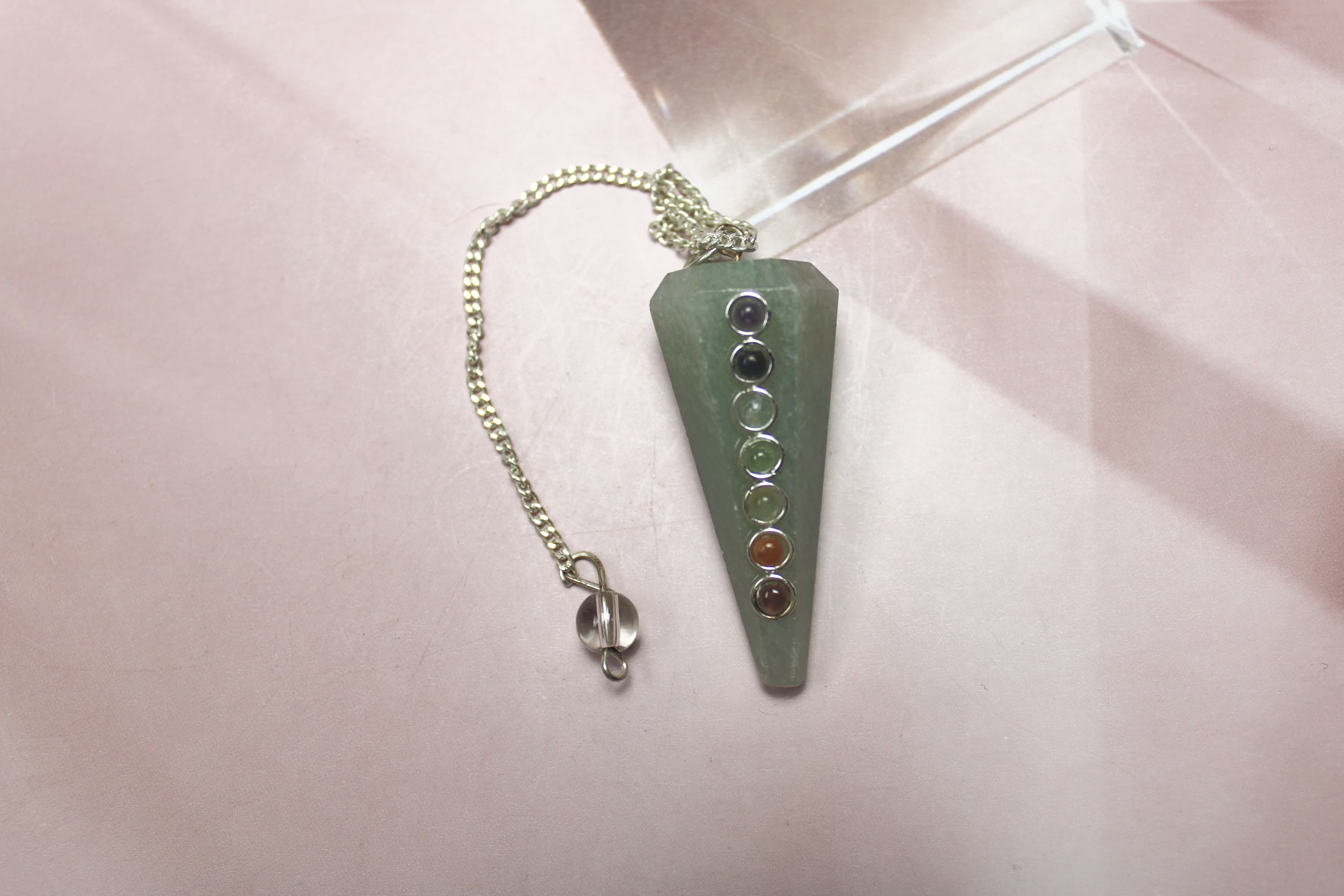 Chakra Inlaid Green Aventurine Pendulum - Image 1