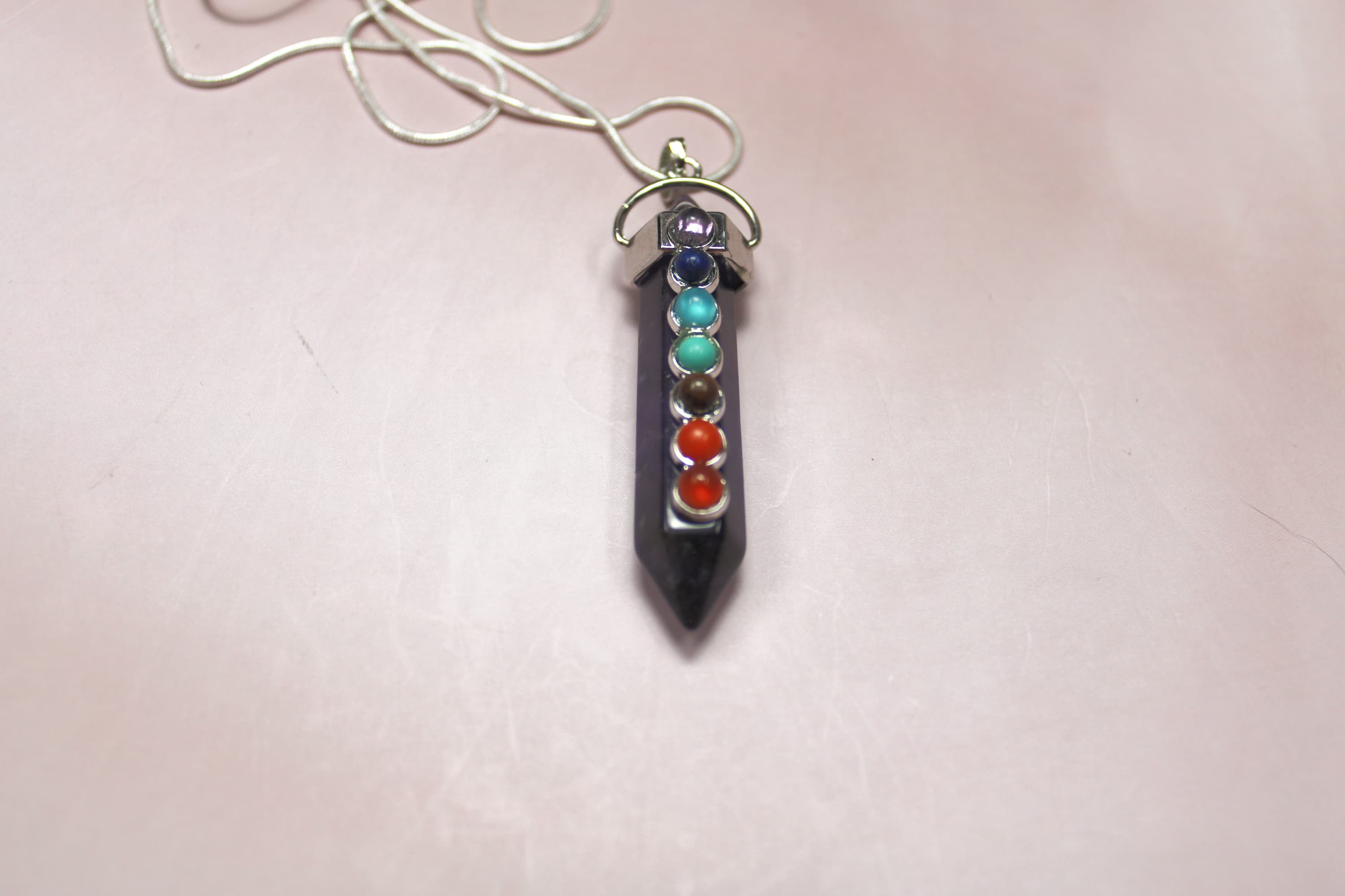 Chakra Inlaid Pencil Point Amethyst Necklace - Image 1