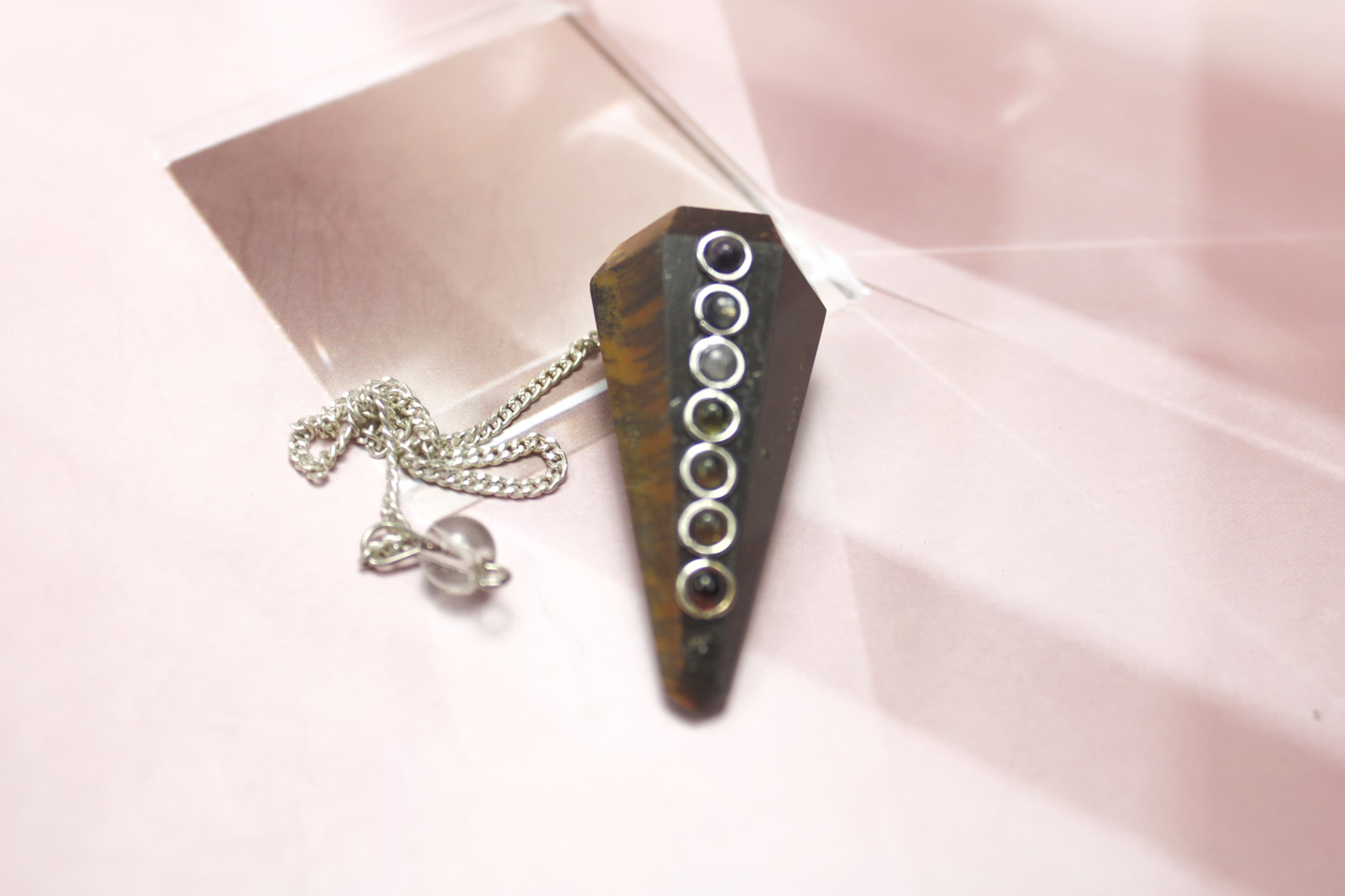 Chakra Inlaid Tiger's Eye Pendulum