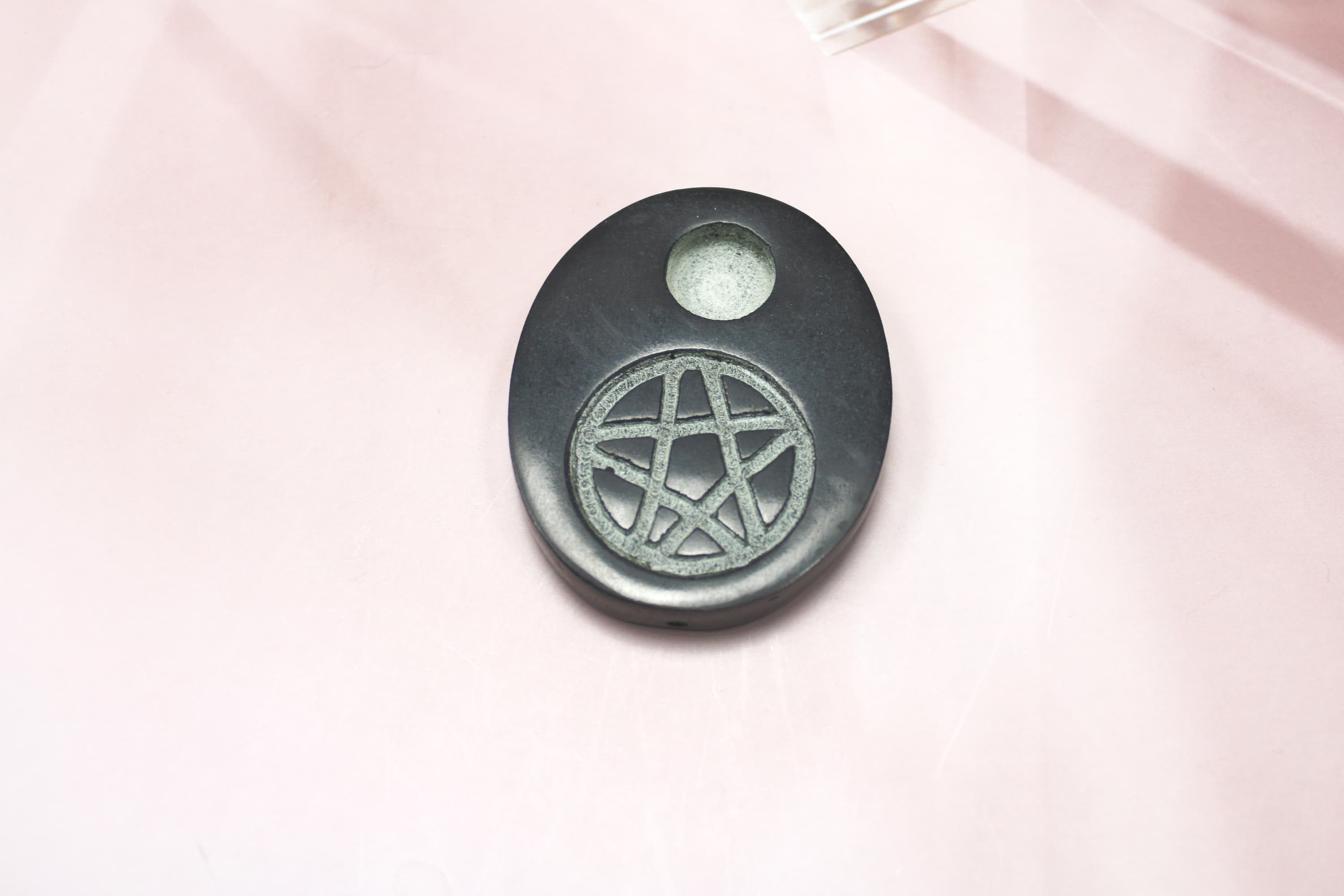 Pentagram Carved Soap Stone Chime Candle Holder - Image 1