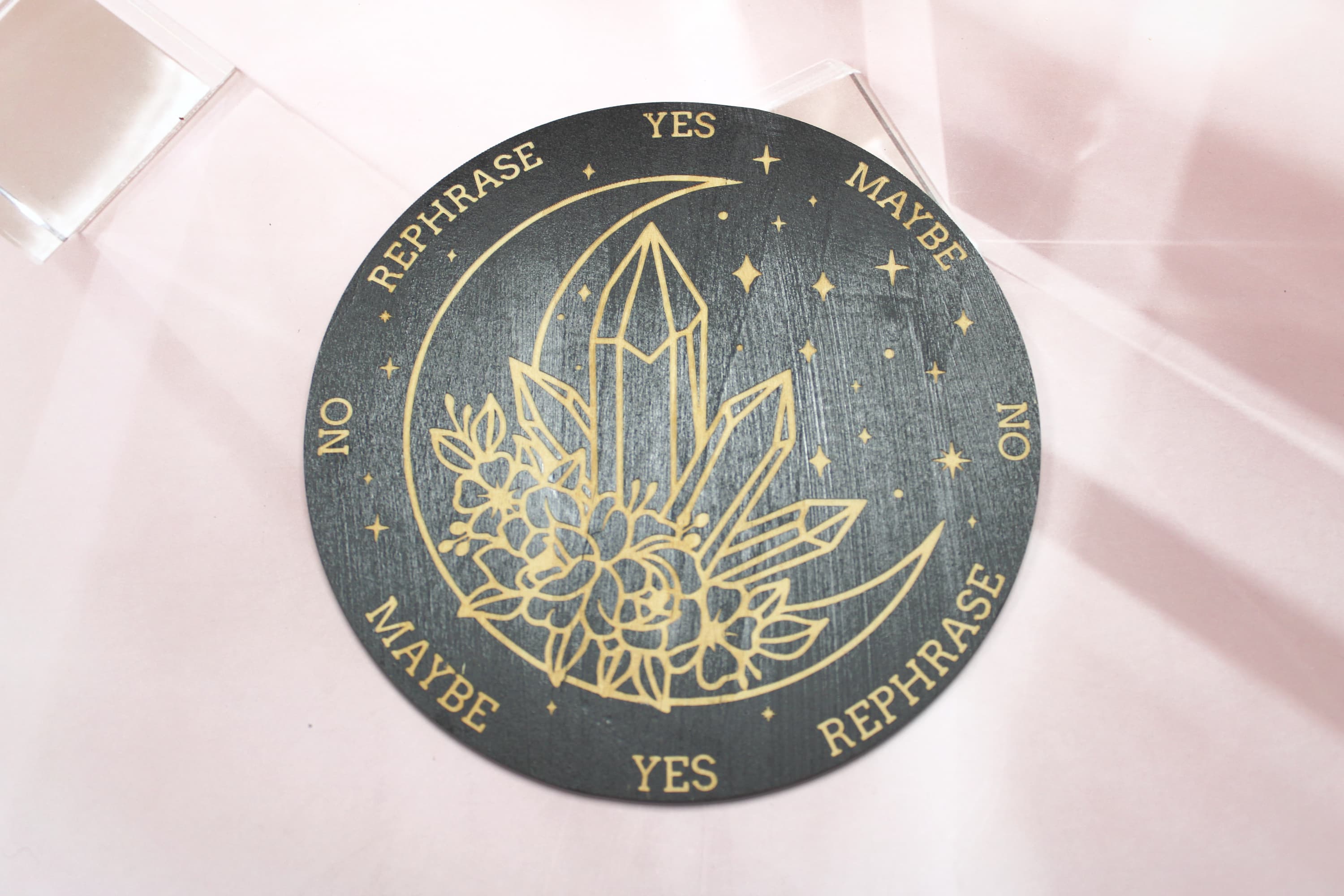 Wood Crescent Moon and Crystals Pendulum Board - Image 1