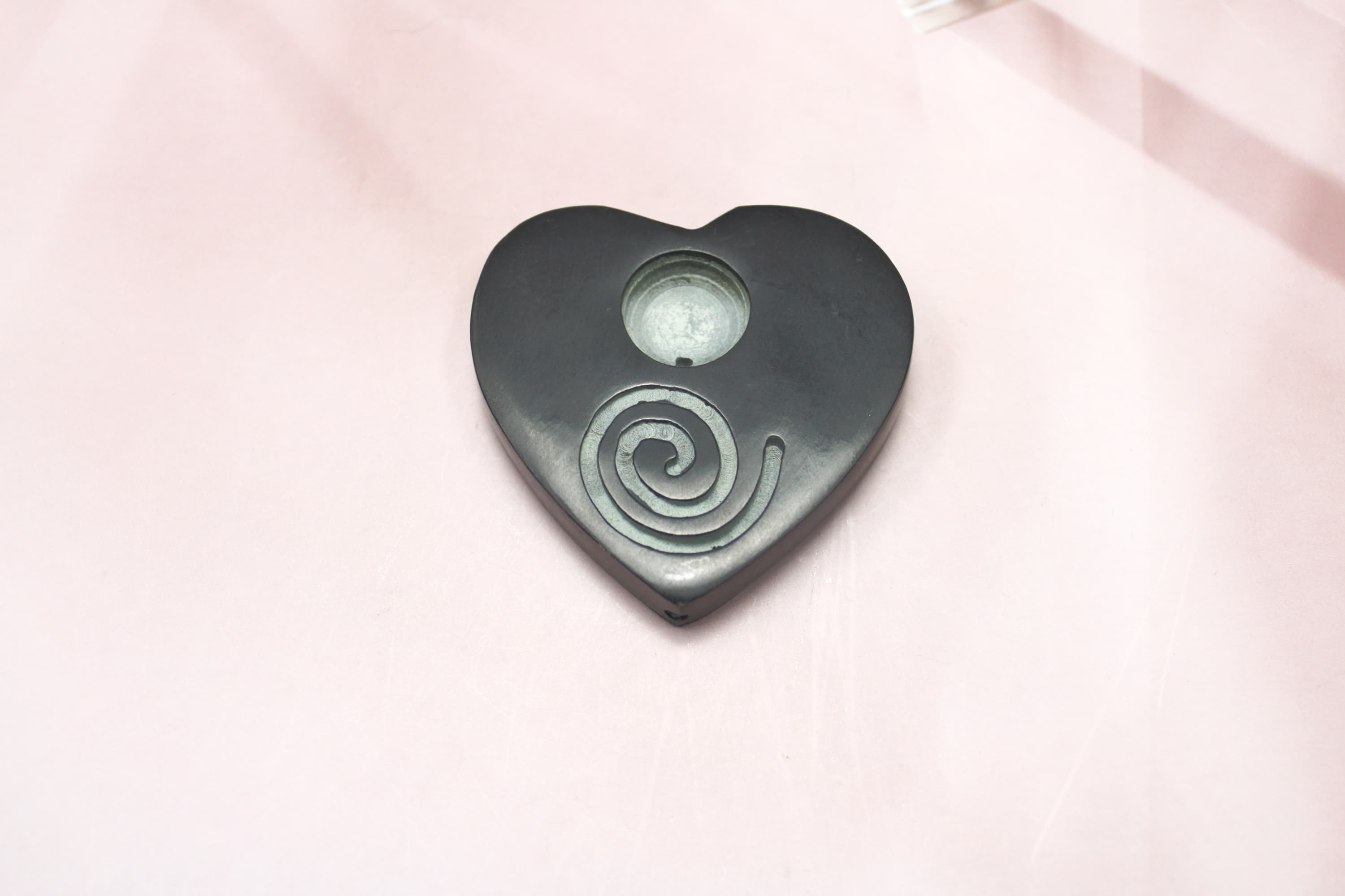Heart Shaped Carved Soap Stone Chime Candle Holder