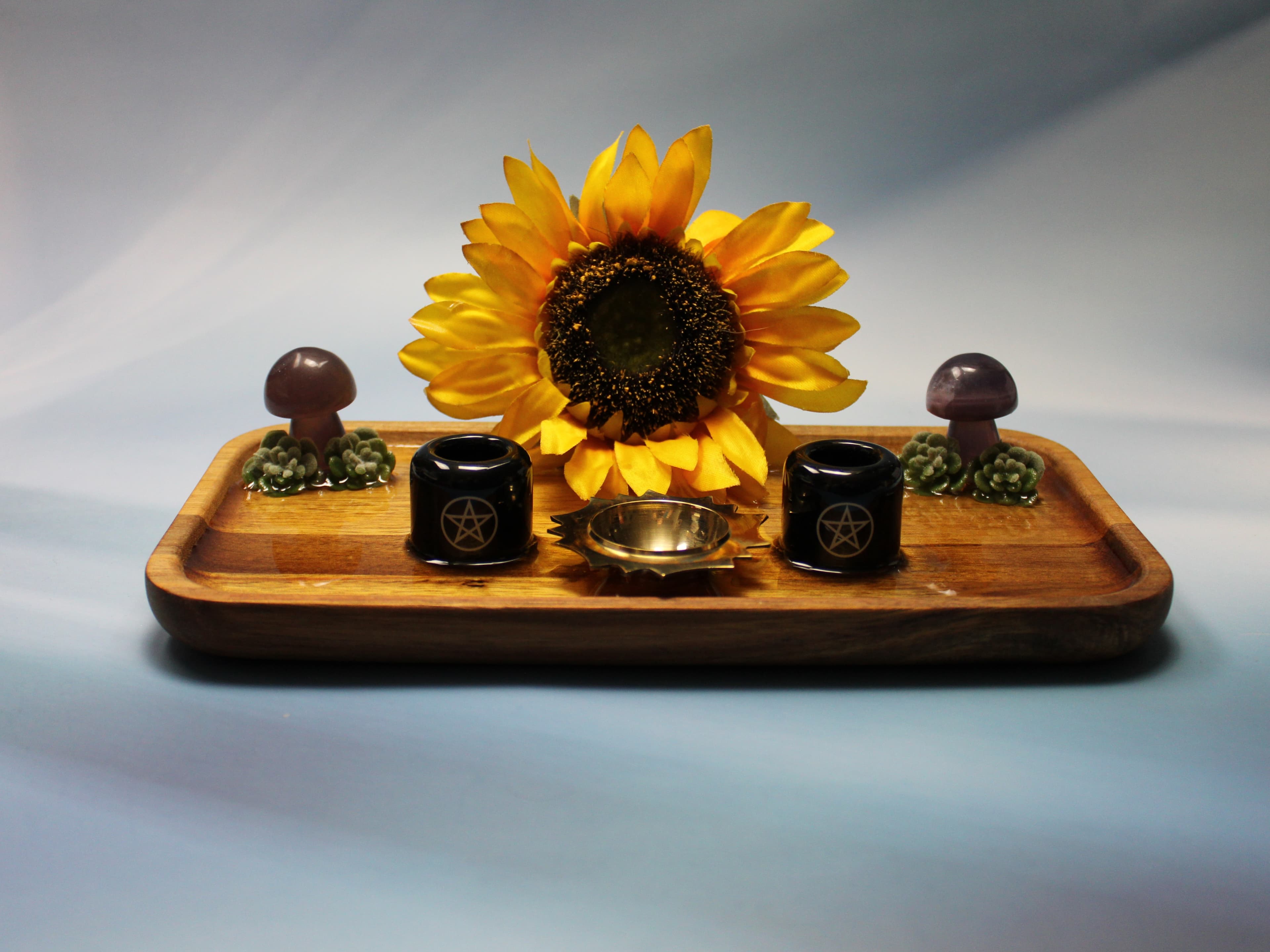 Handmade Sunflower and Fluorite Mushroom Altar
