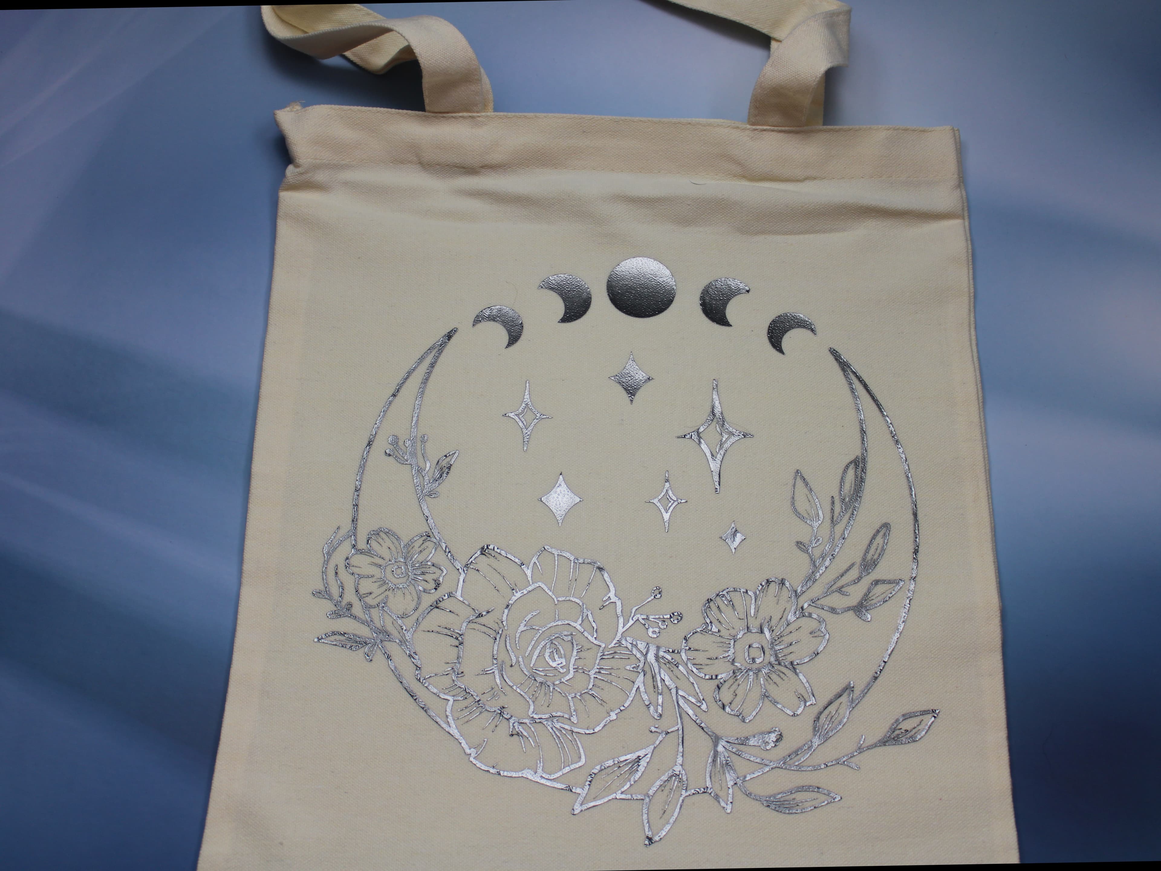 Floral Crescent Moon & Moon Phase Tote Bag - Image 1