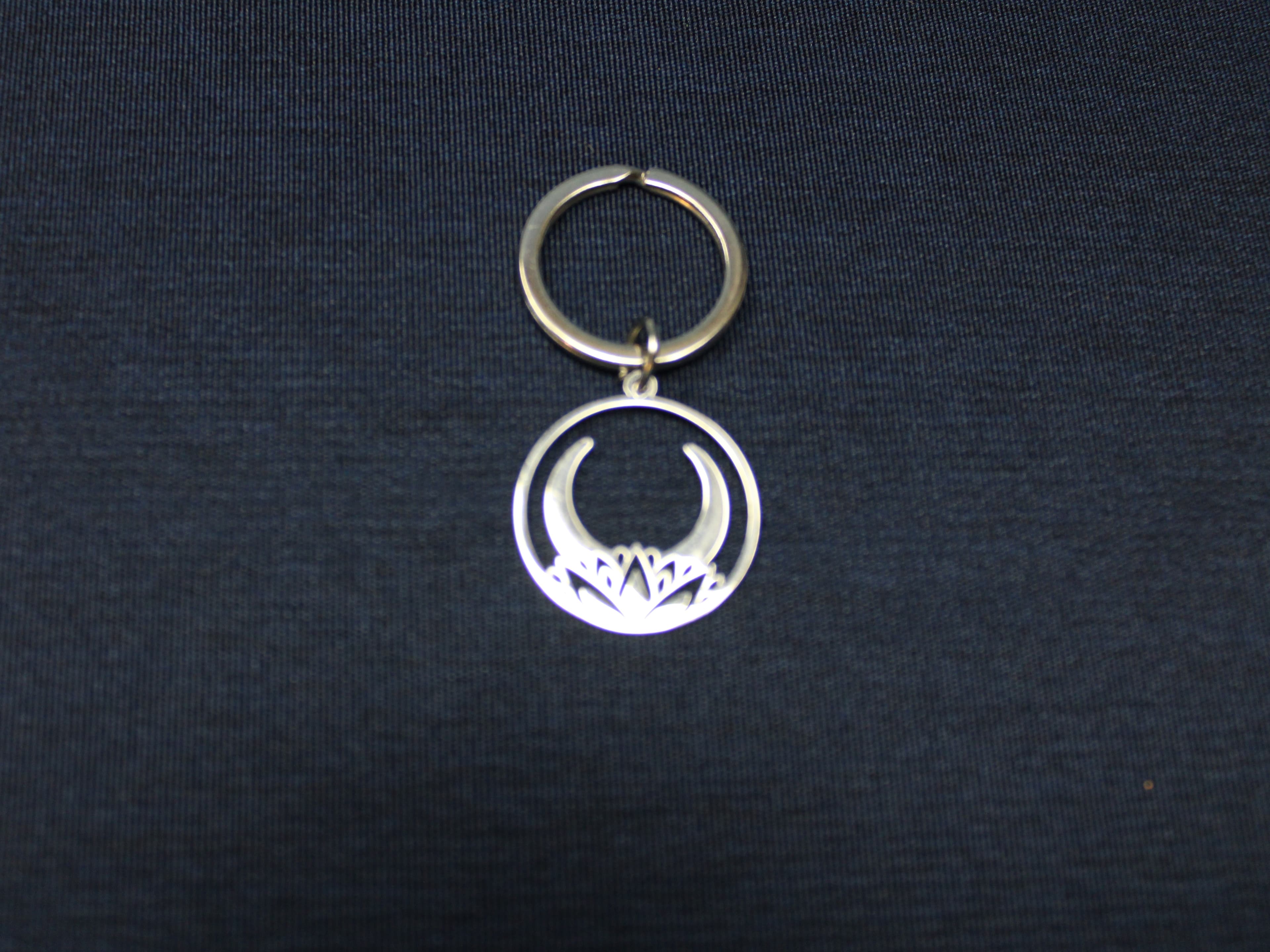 Stainless Steel Crescent Moon Lotus Key Chain - Image 1