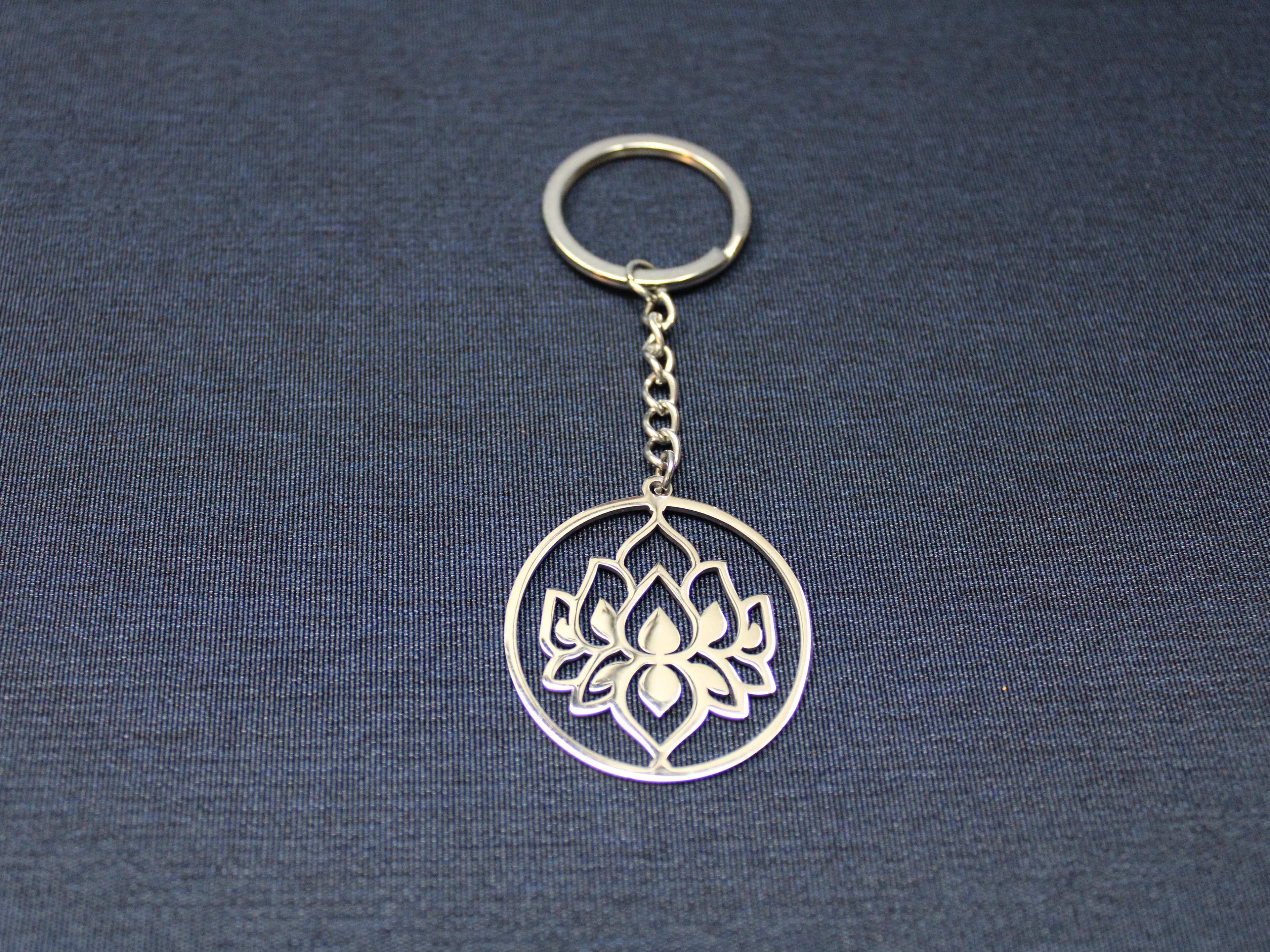 Stainless Steel Lotus Flower Key Chain - Image 1