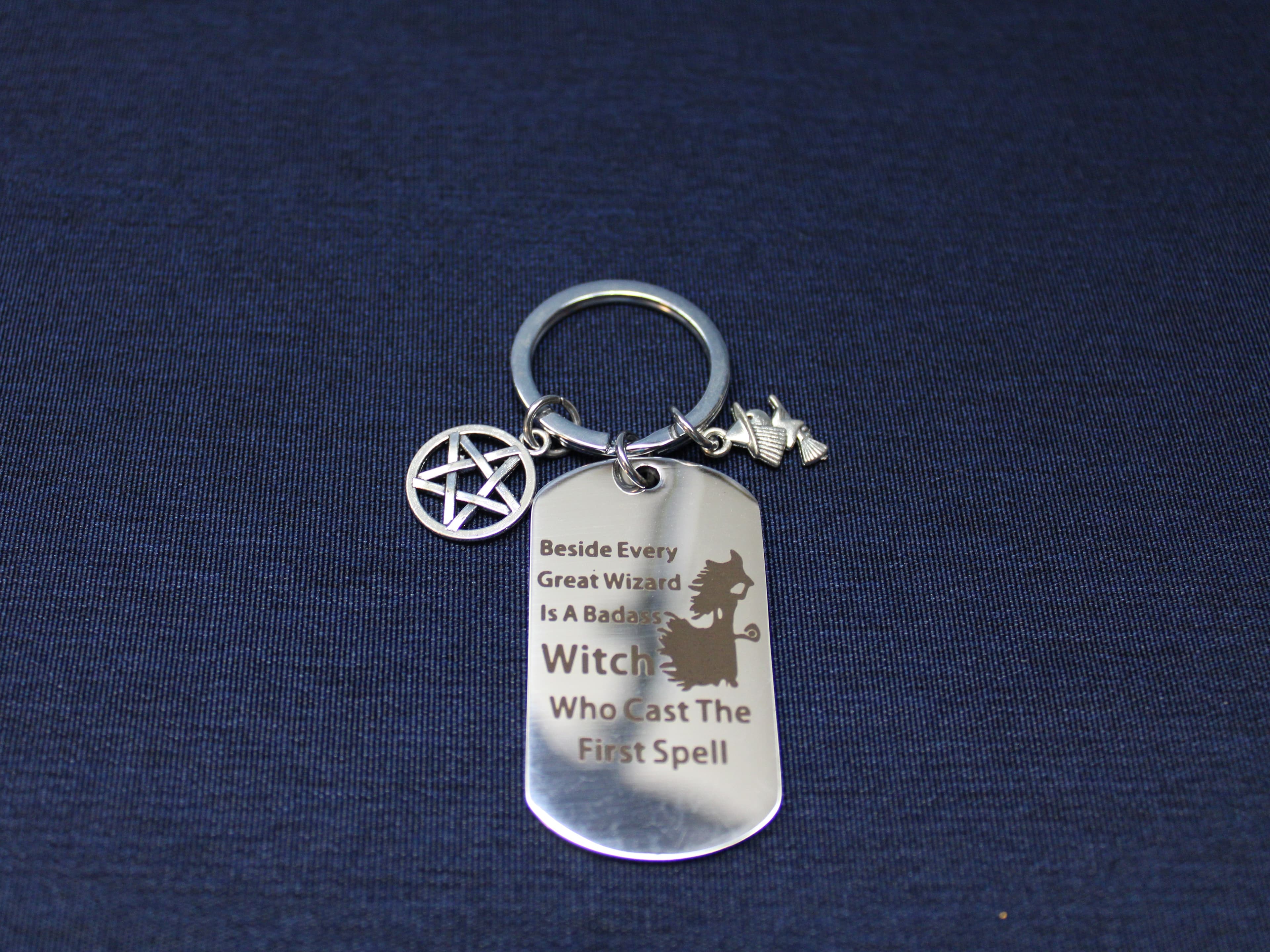 Stainless Steel Wizard & Witch Key Chain - Image 1