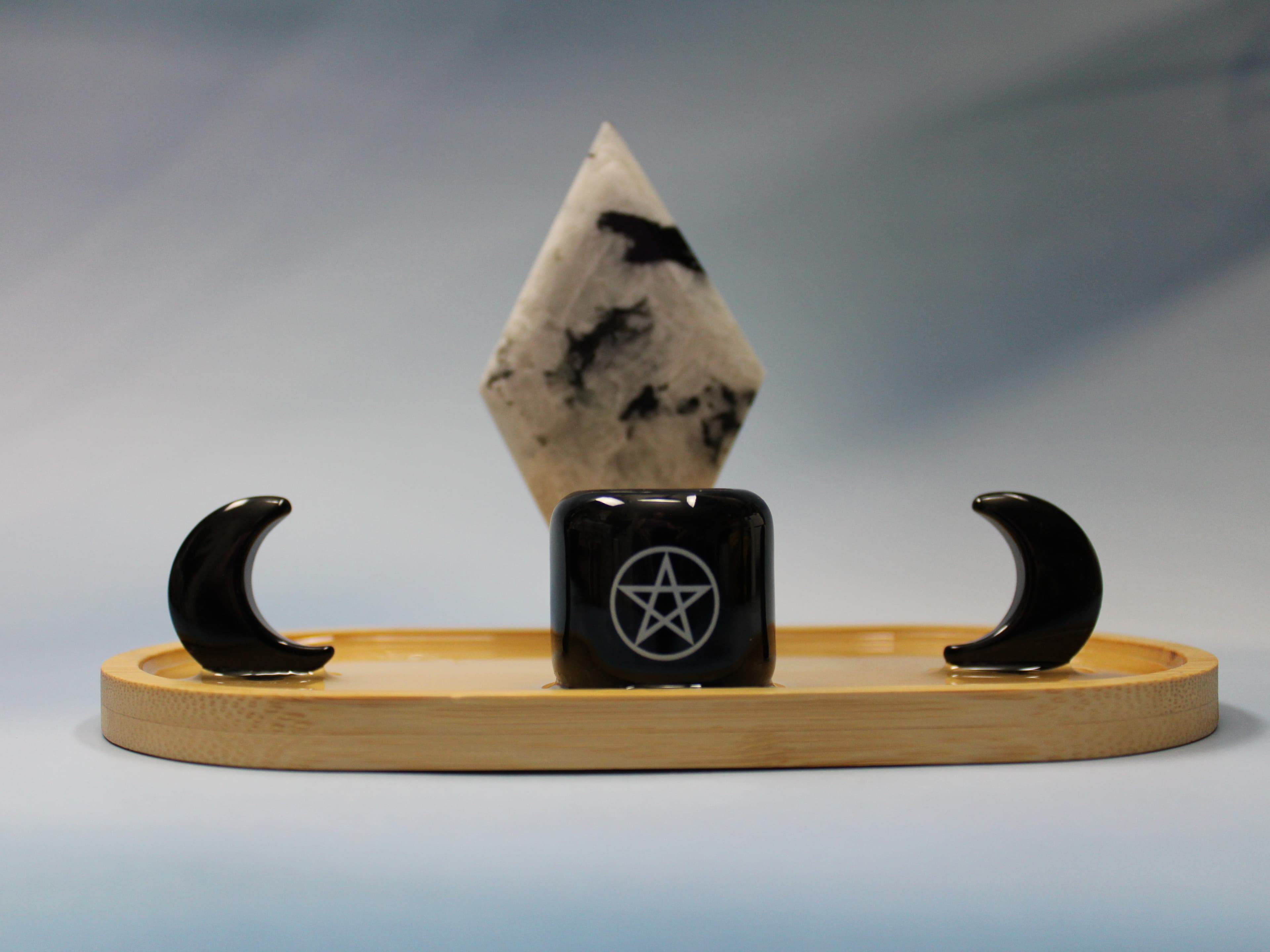 Extra Small Rainbow Moonstone Rhombus Altar with Pentagram Candle Holder
