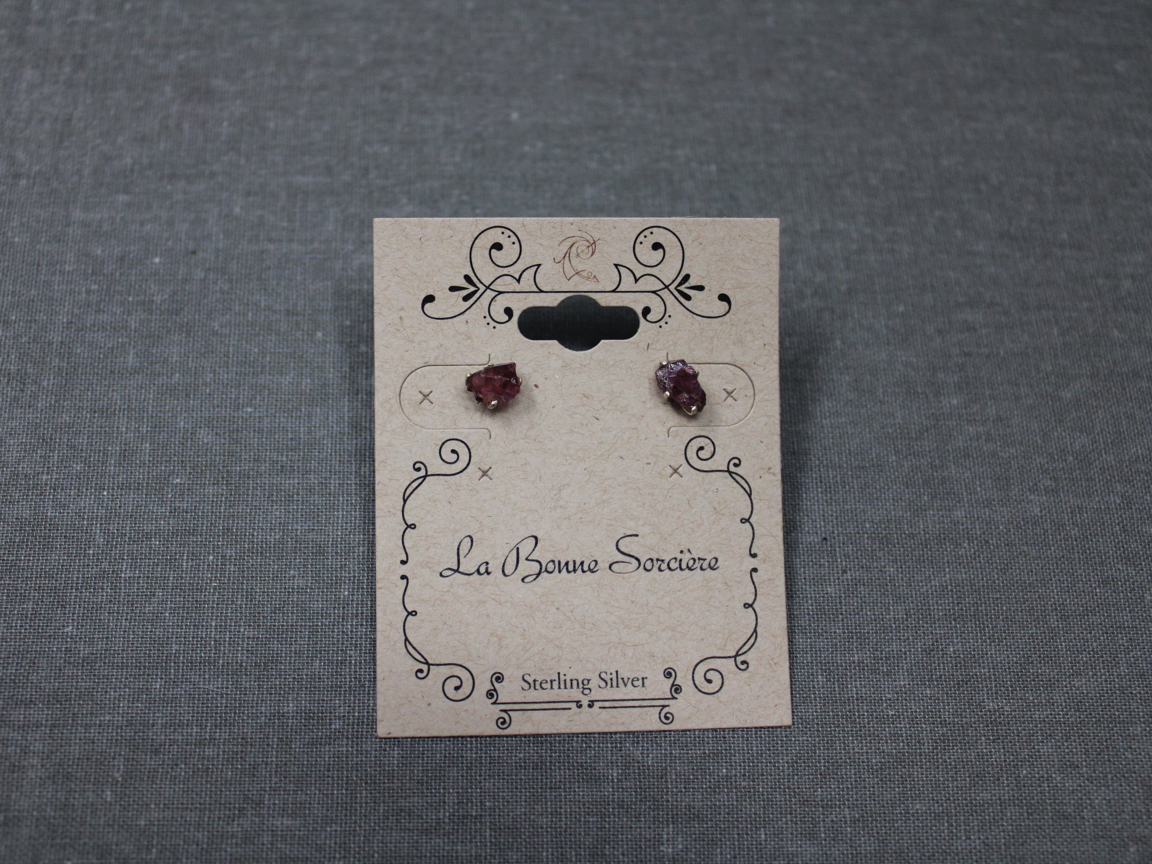 Raw Purple Garnet Stud Earrings in 925 Sterling Silver - Image 1