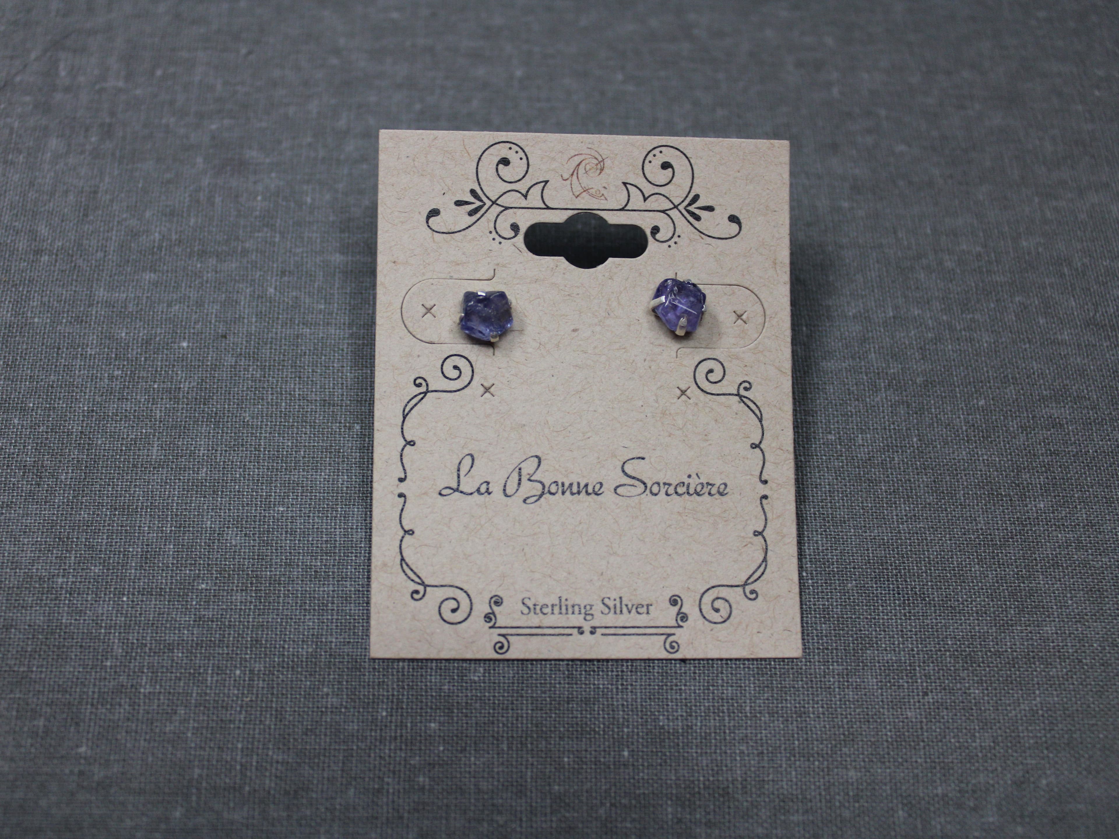 Raw Tanzanite Stud Earrings in 925 Sterling Silver - Image 1