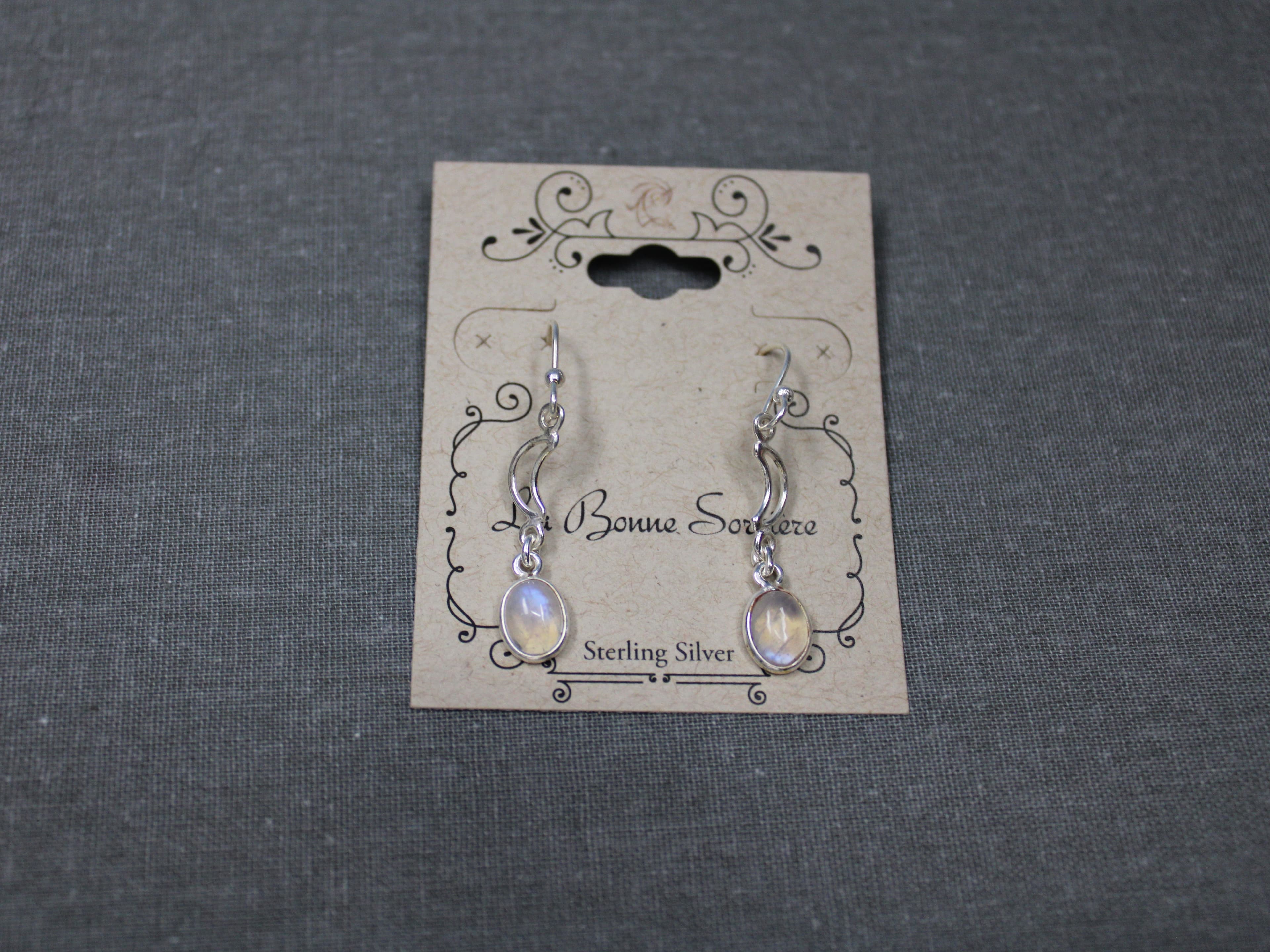 925 Sterling Silver Crescent Moon Moonstone Dangle Earrings - Image 1