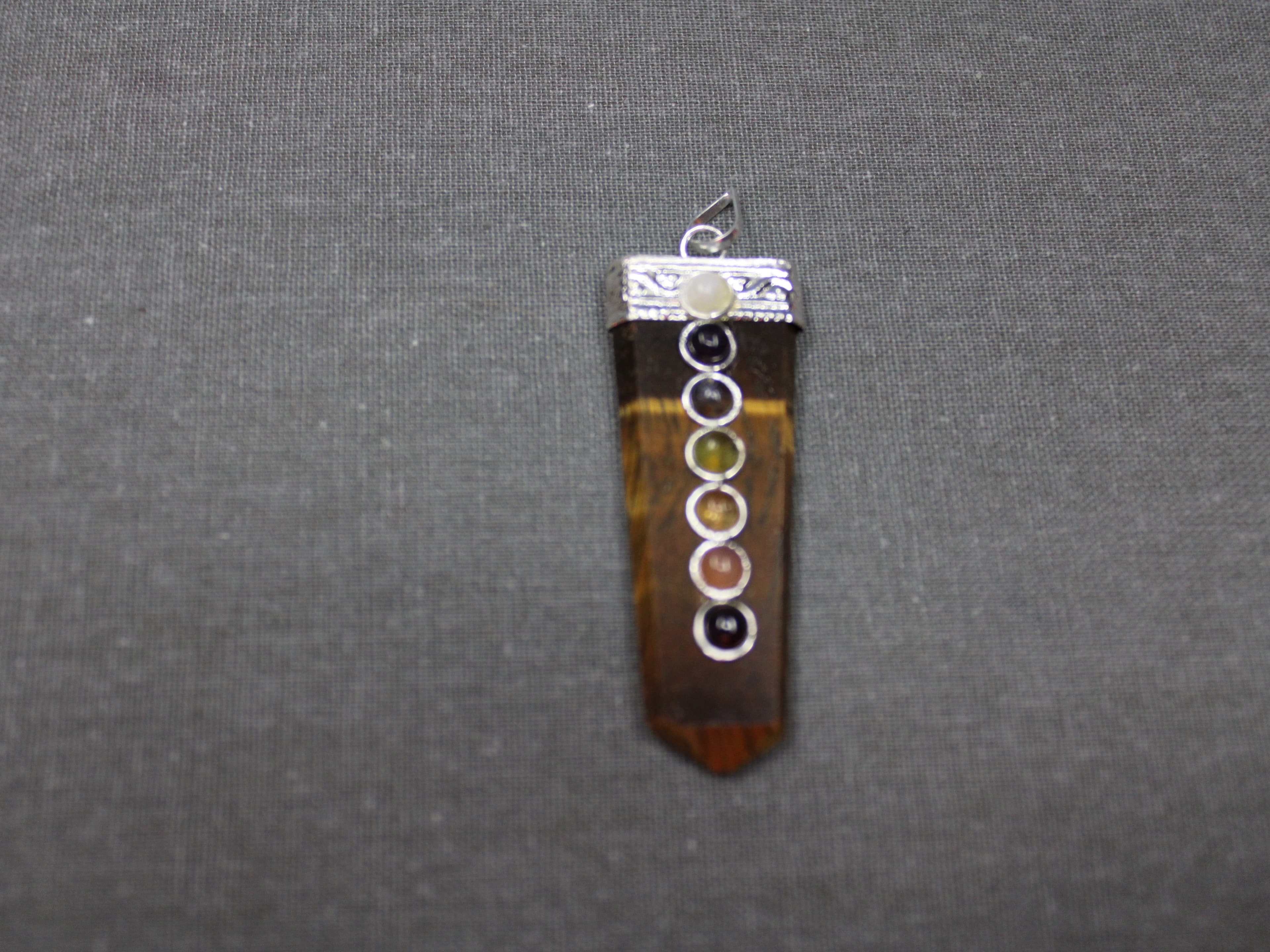 Chakra Inlaid Tiger Eye Pendant