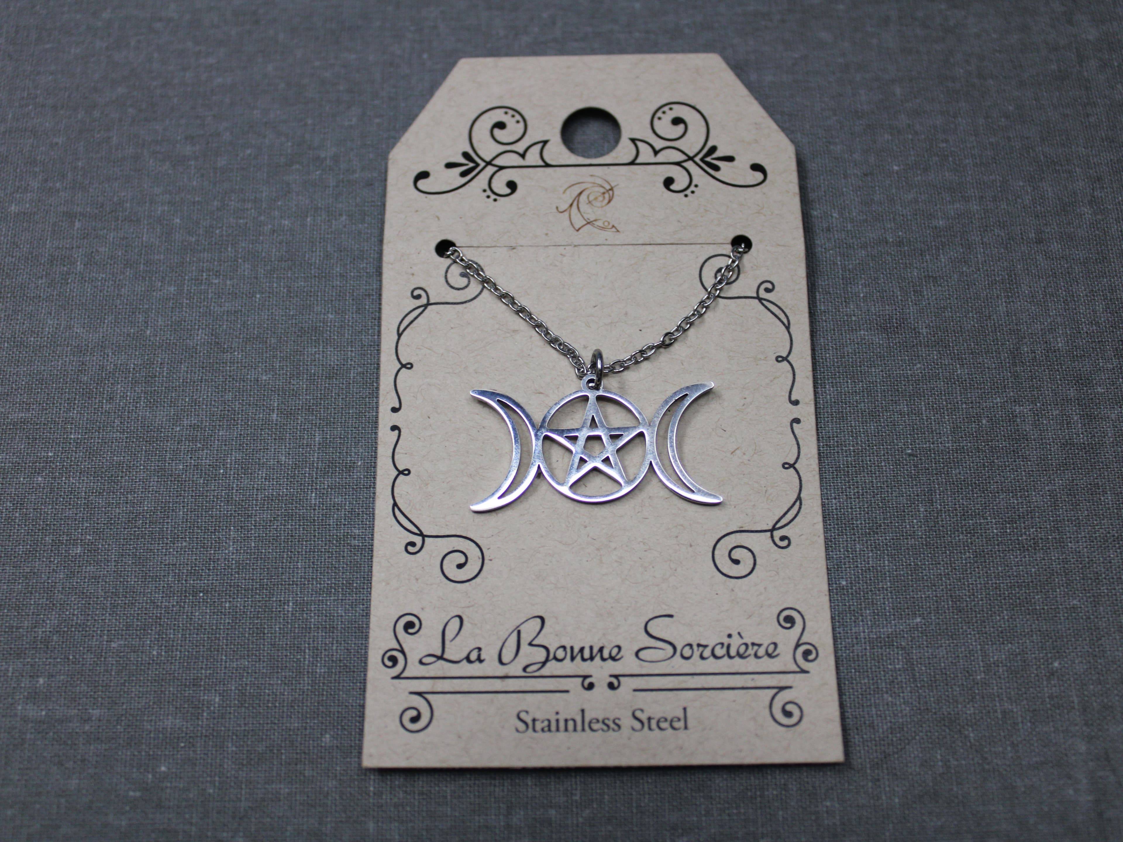 Stainless Steel Triple Moon with Center Pentagram - Image 1