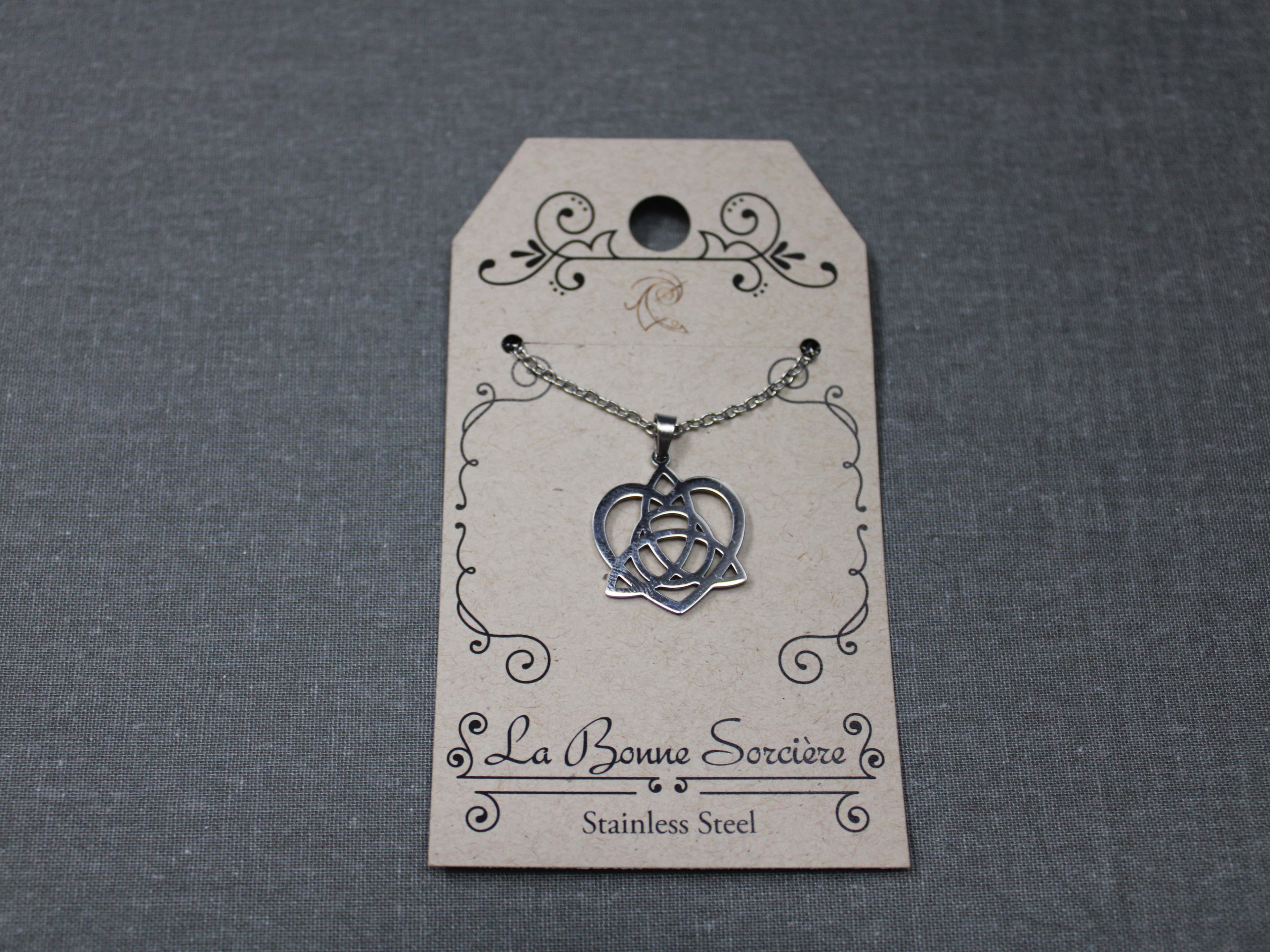Stainless Steel Trinity Knot and Heart Necklace - Image 1