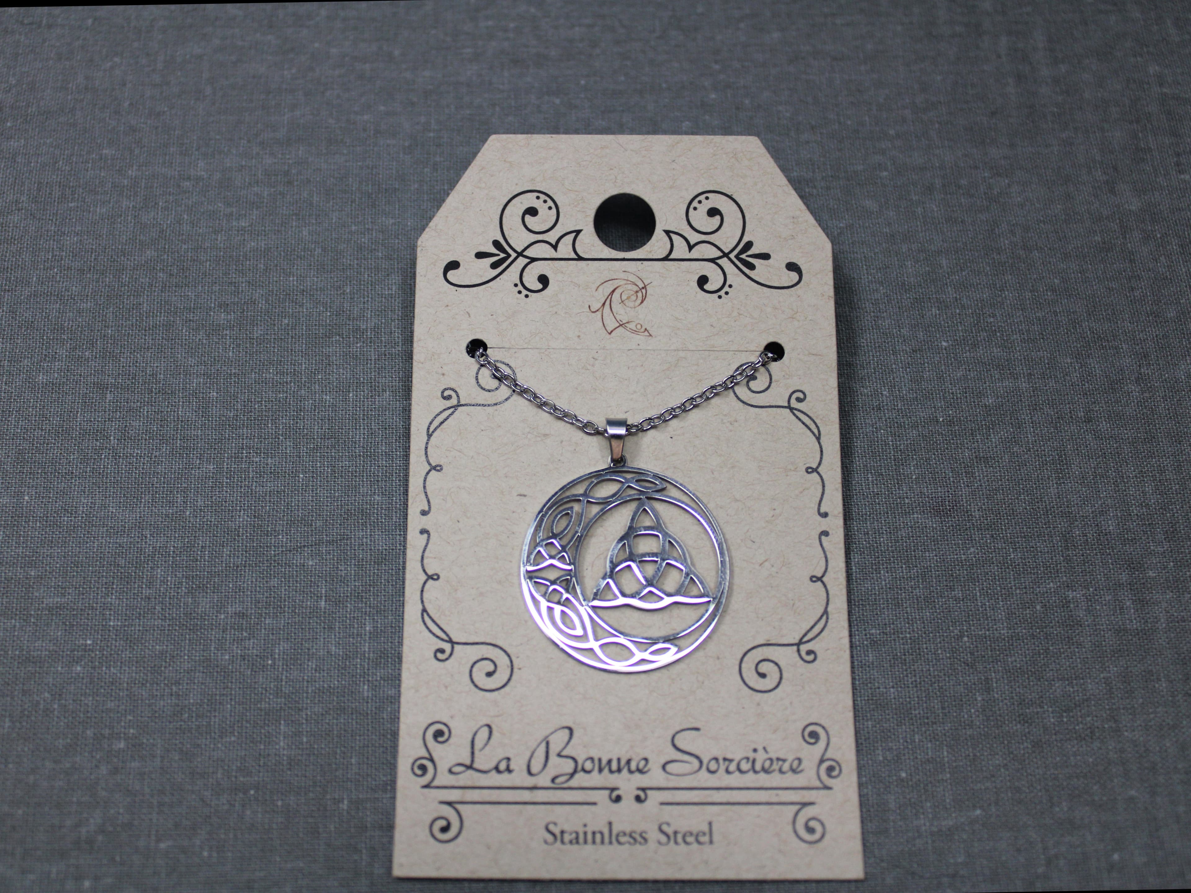 Stainless Steel Crescent moon with Trinity Knot Necklace - Image 1