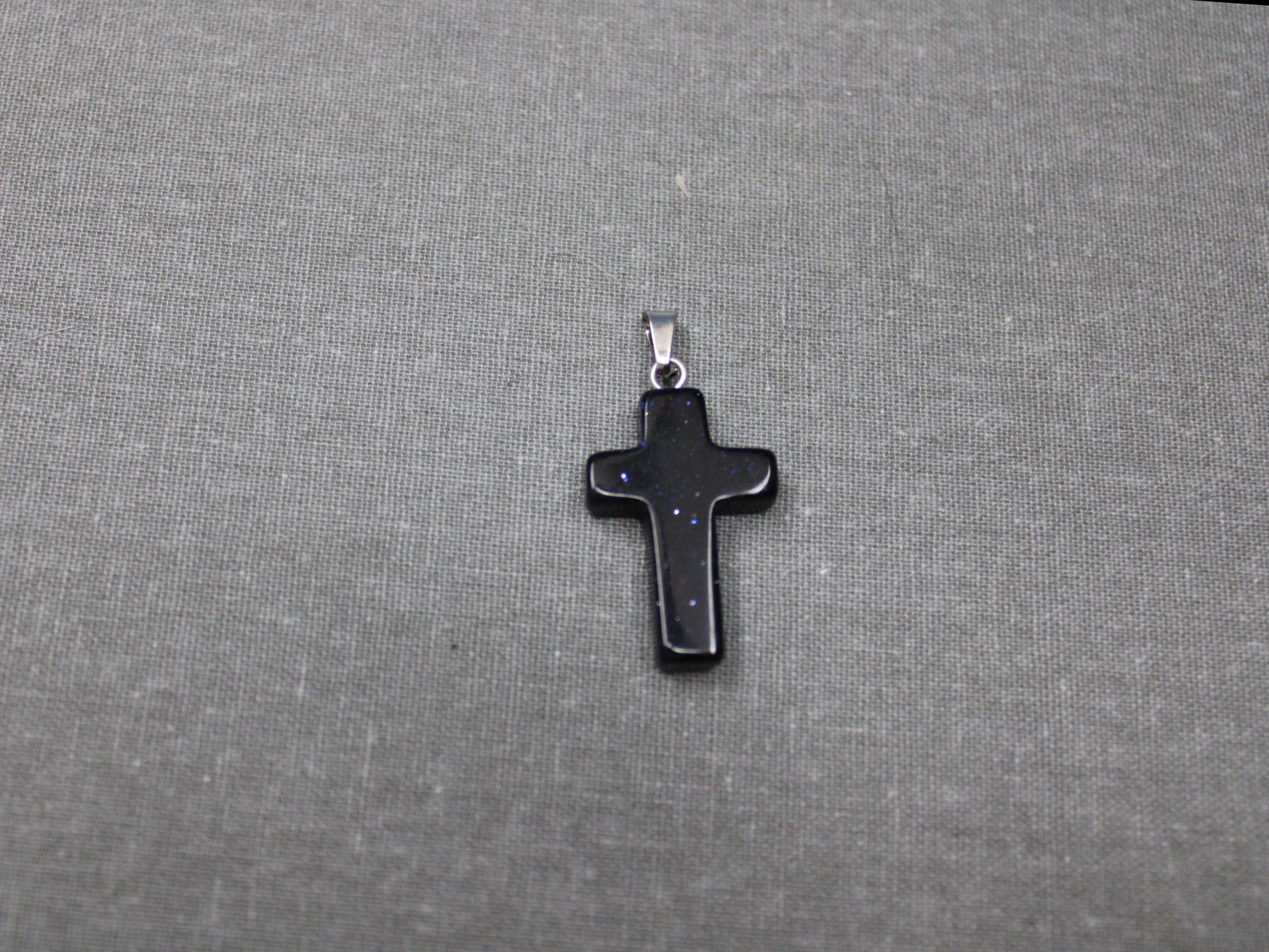Blue Goldstone Cross Pendant - Image 1