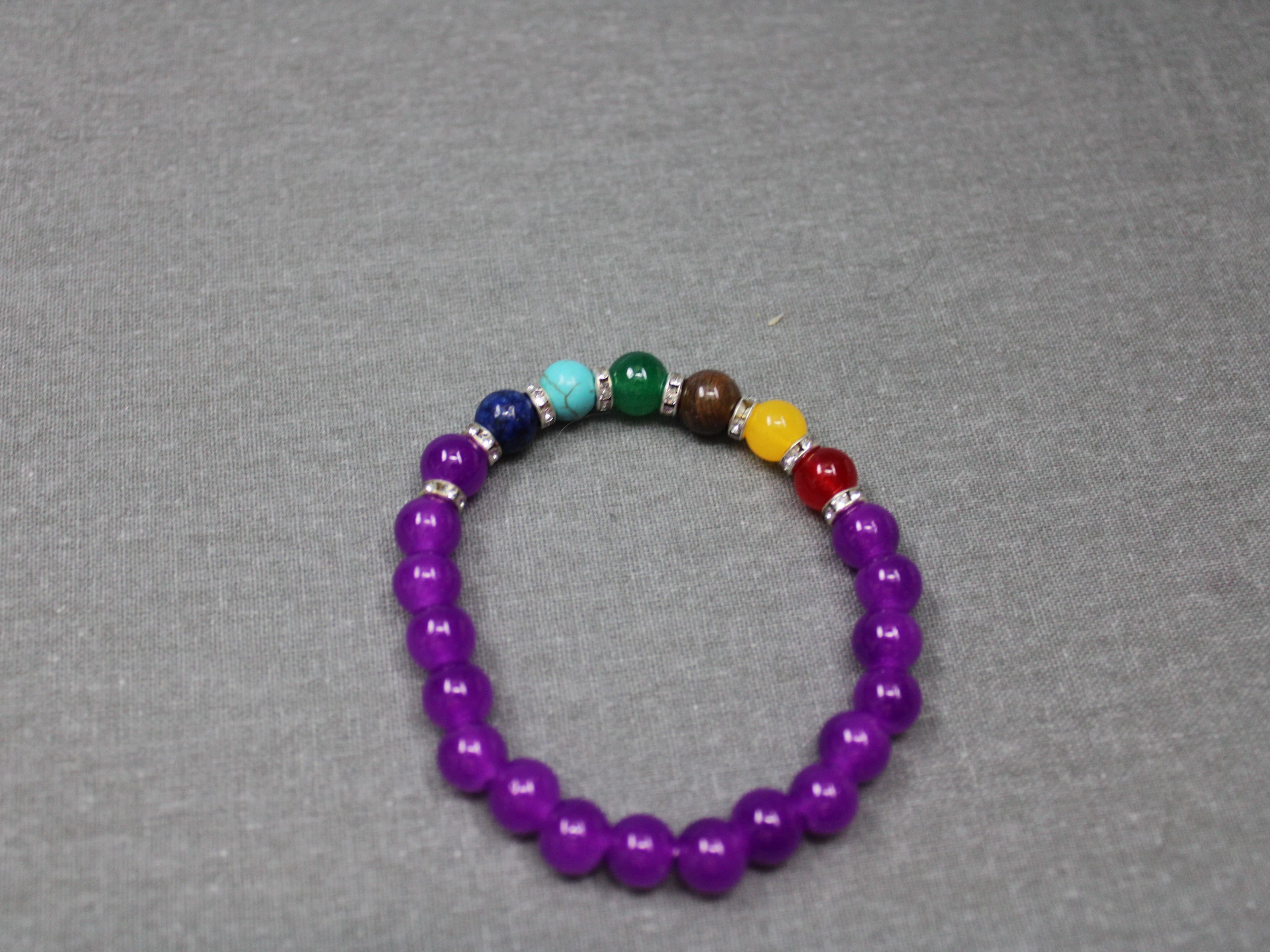 Purple Dyed Agate and Chakra Stone Bracelet - Image 1
