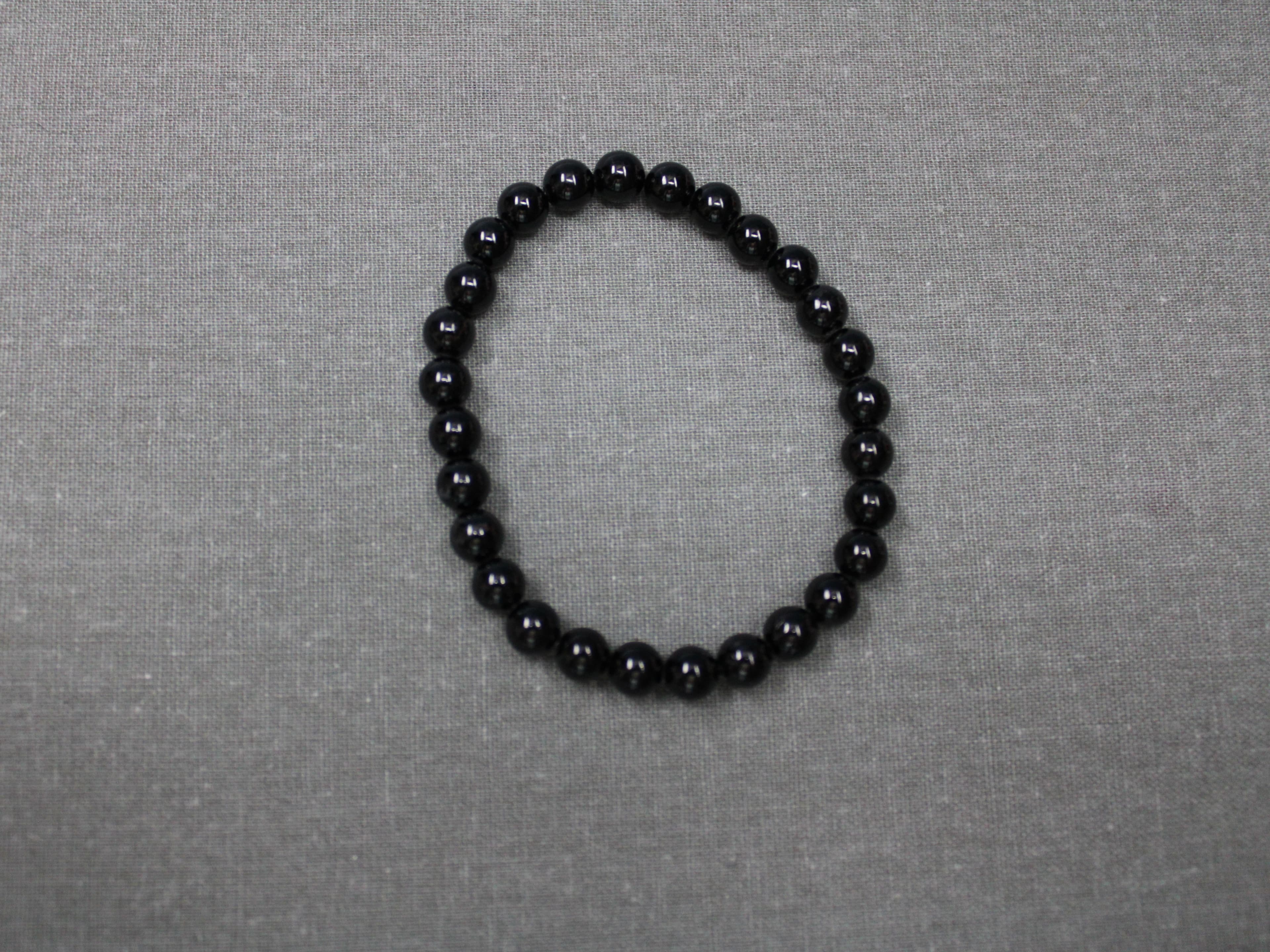 6mm Black Obsidian Beaded Bracelet - Image 1