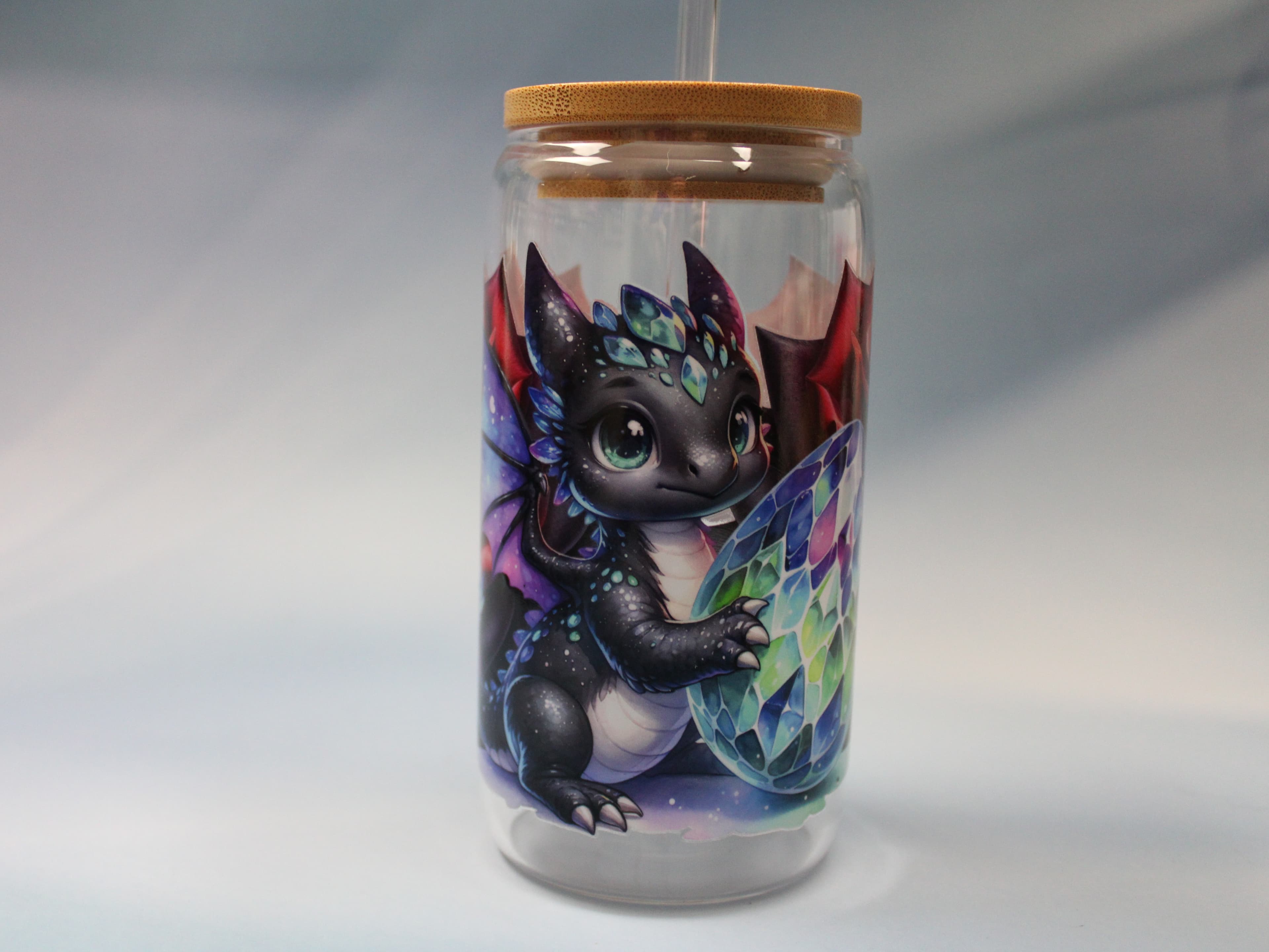 16 oz Baby Crystal Dragon Drinking Glass with Glass Straw