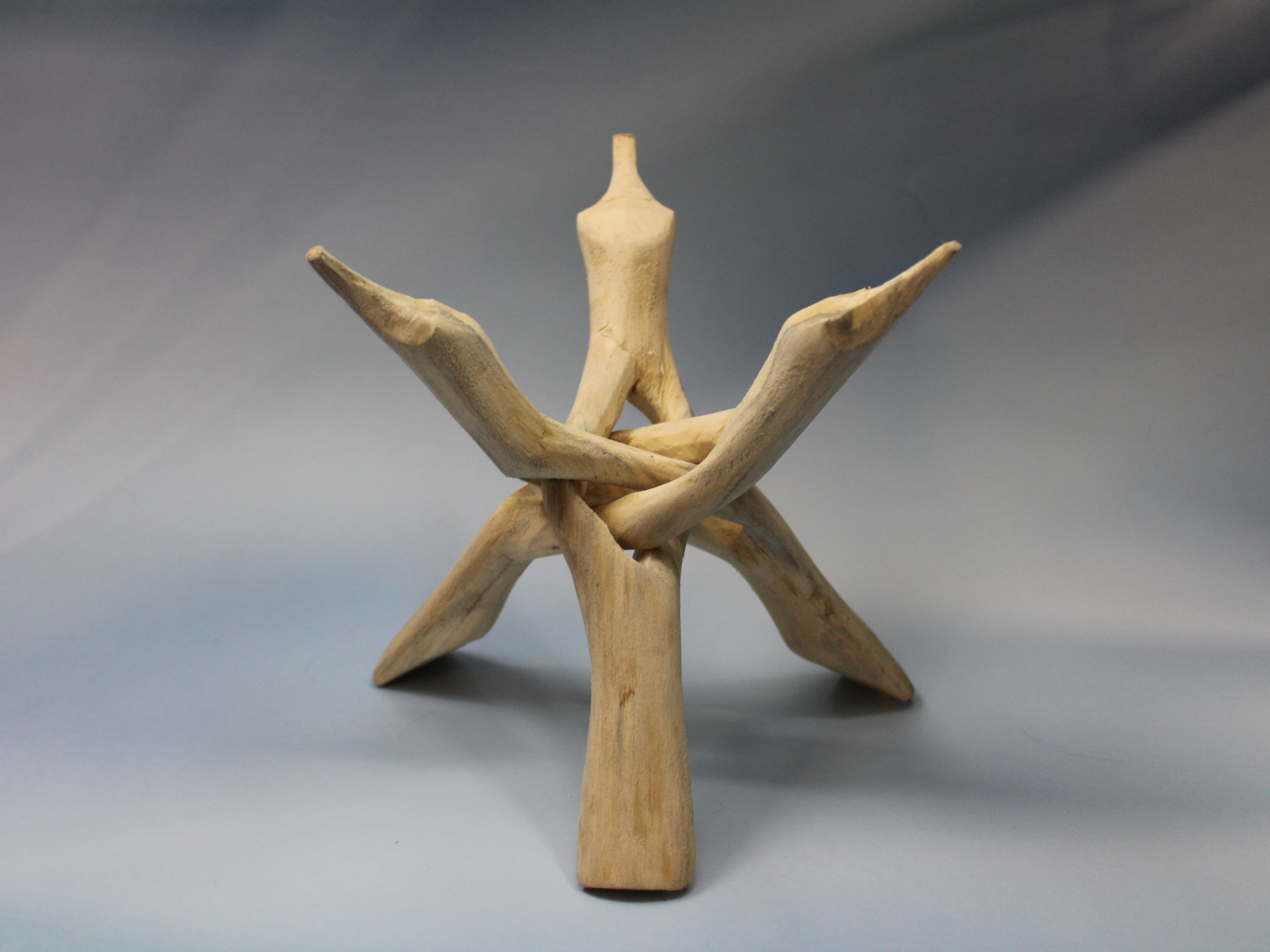 8" Natural Wood Tripod Sphere Stand - Image 1